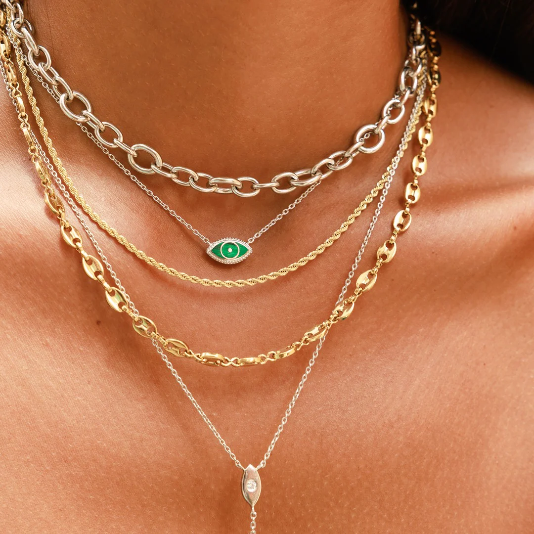 Enduring Peace Evil Eye Malachite Silver Necklace - Image 2