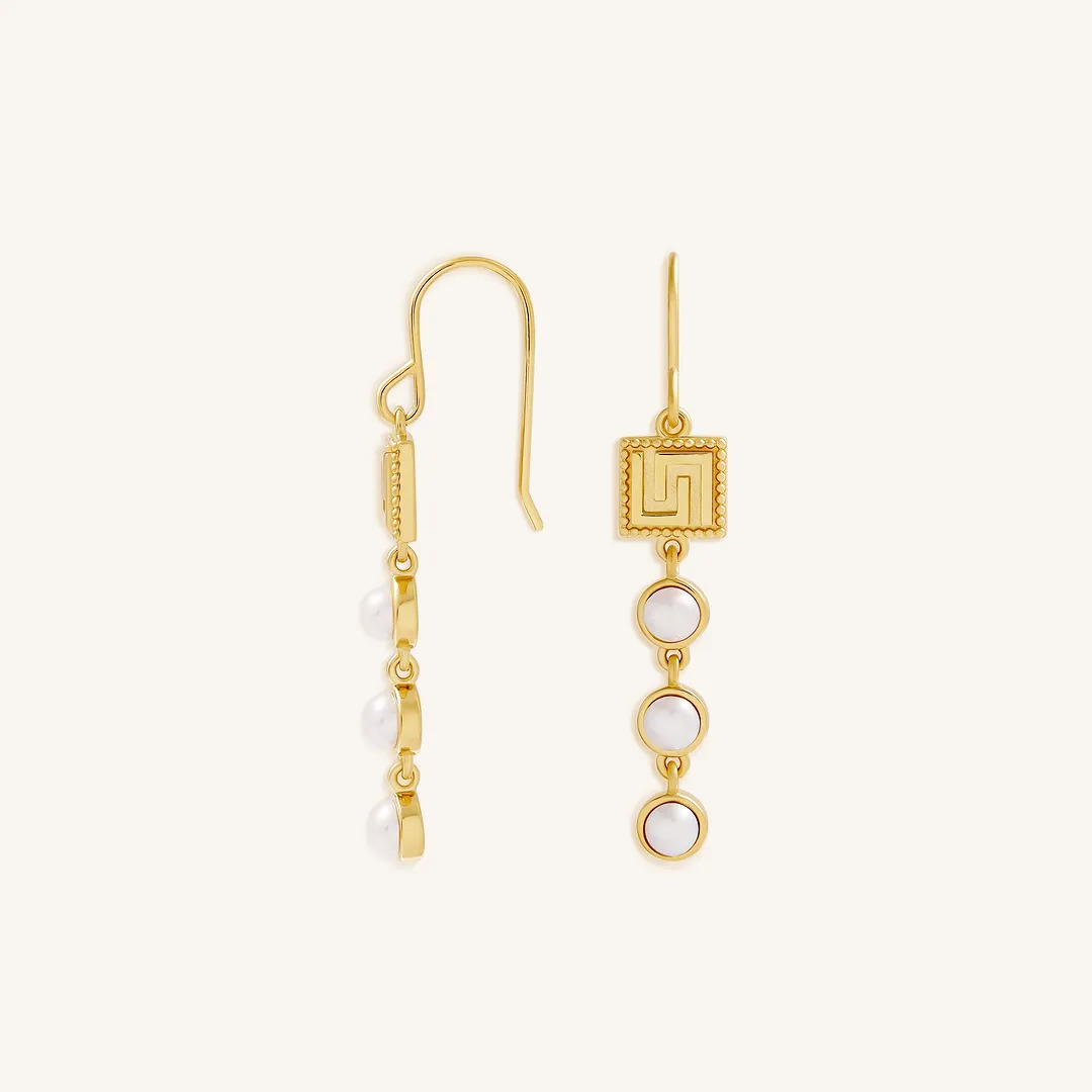 Graceful Harmony Pearl Greek Key Earrings - Image 3