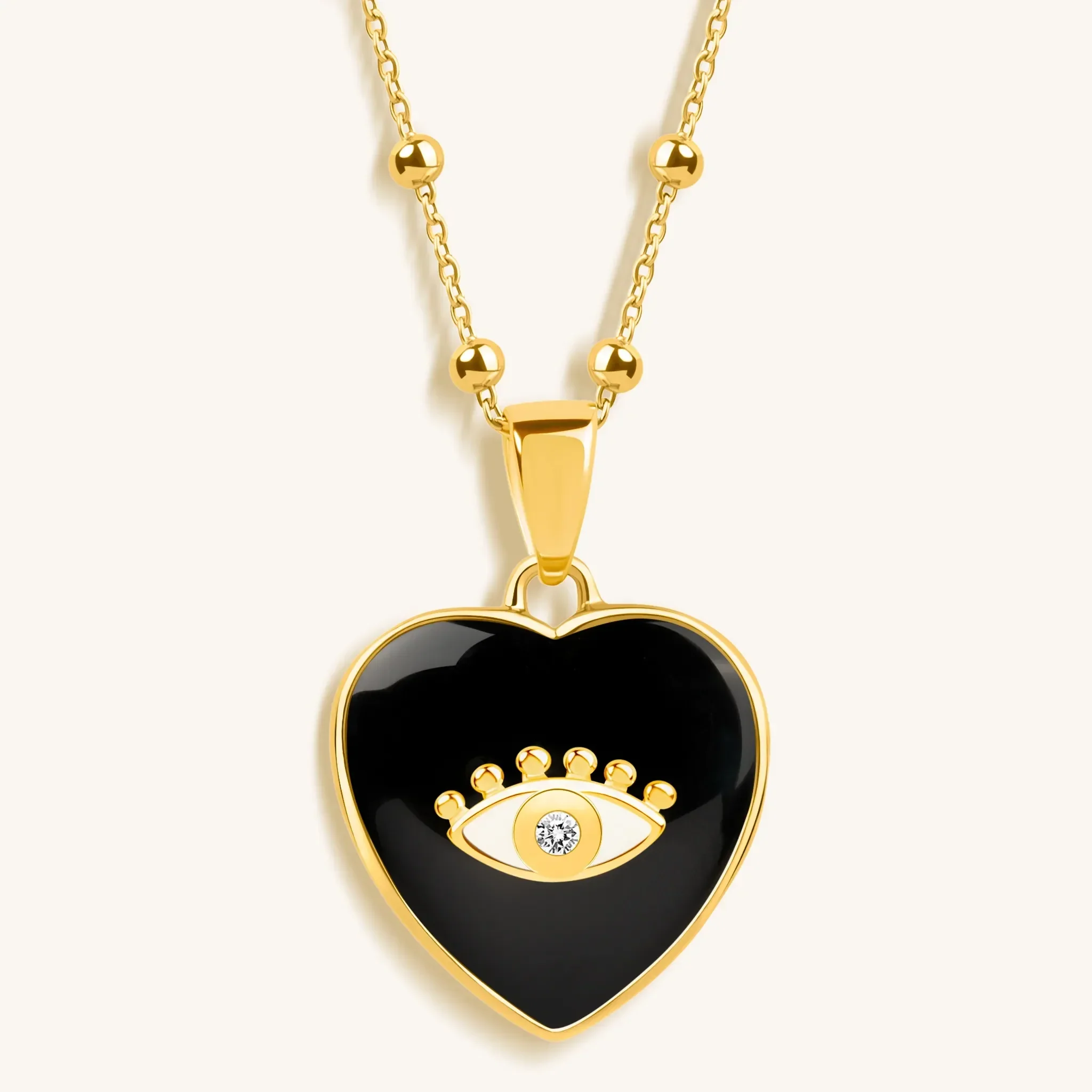 Grounded in Love Black Onyx Heart Diamond Evil Eye Necklace - Image 3