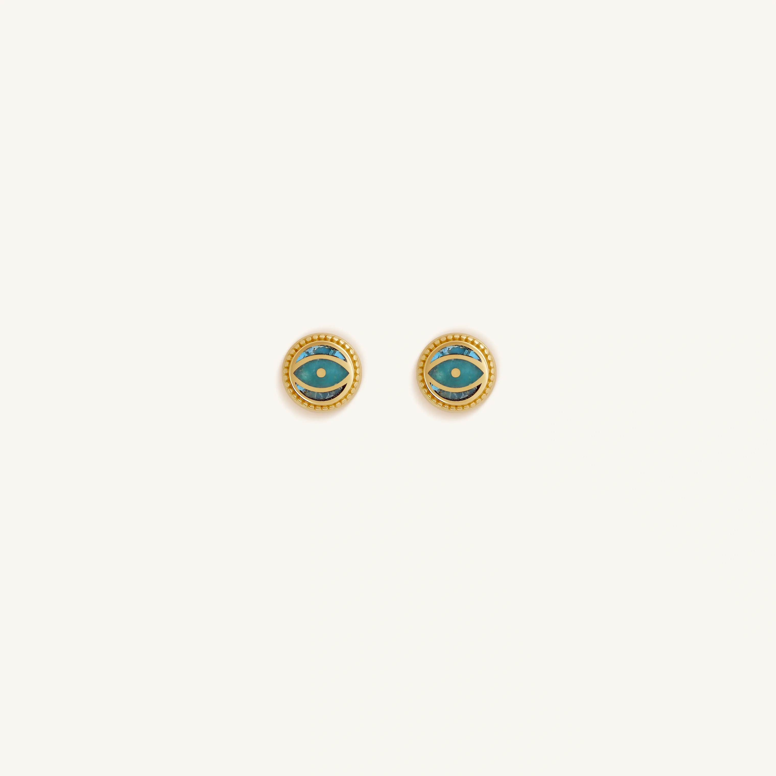 Guardian’s Whisper Turquoise December Birthstone Evil Eye Gold Stud Earrings