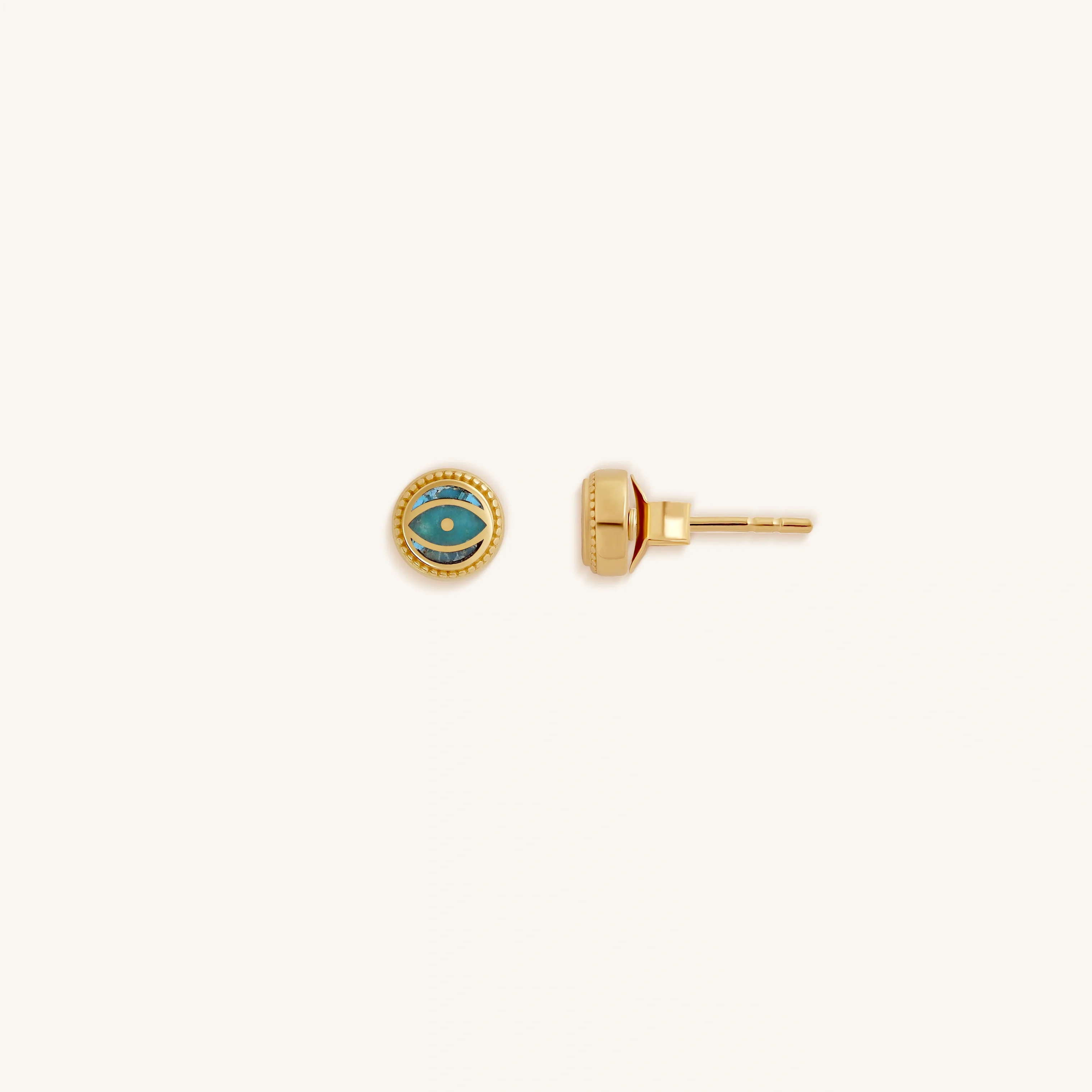 Guardian’s Whisper Turquoise December Birthstone Evil Eye Gold Stud Earrings - Image 3