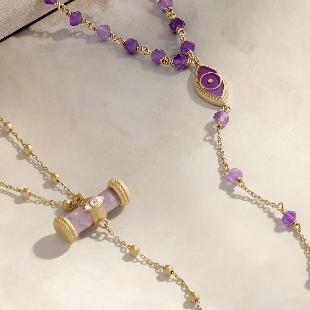 Sacred Remedy Gold Amethyst Evil Eye Necklace - Image 4