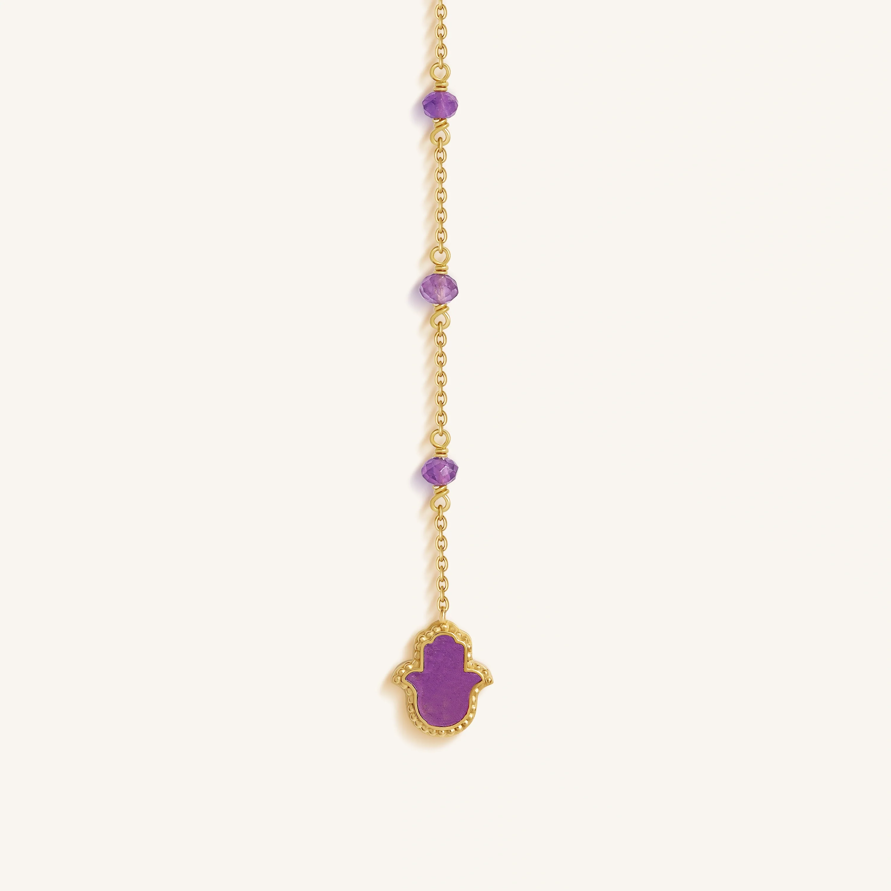 Guardian Spirit Amethyst Hamsa & Evil Eye Gold Necklace - Image 5