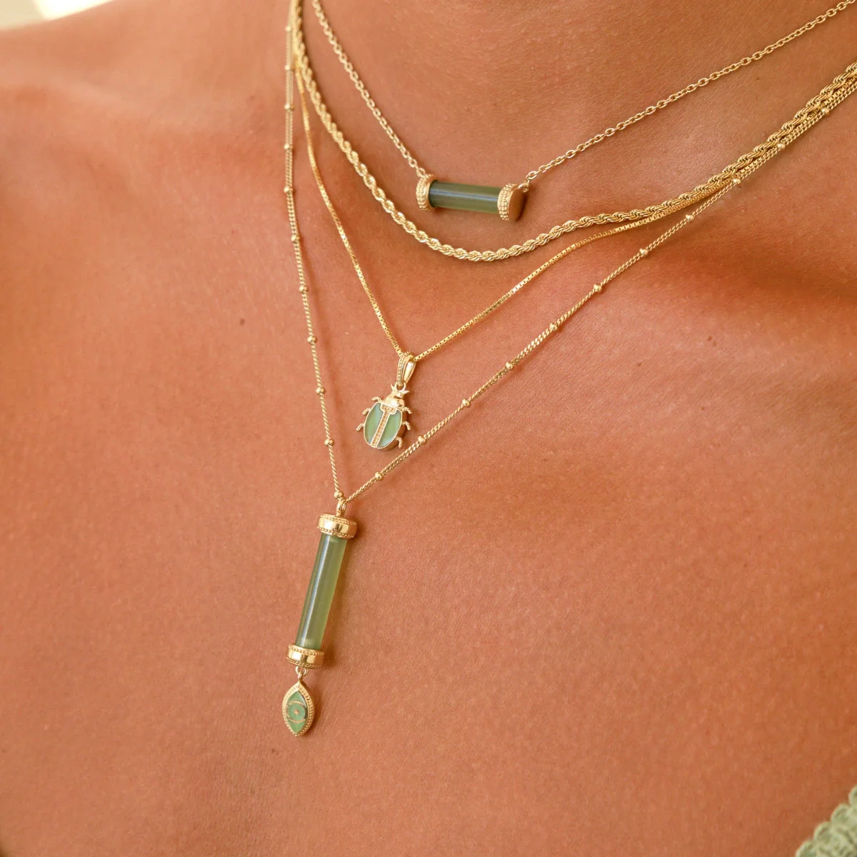 Harmonious Path Jade Inlay Gold Necklace - Image 4