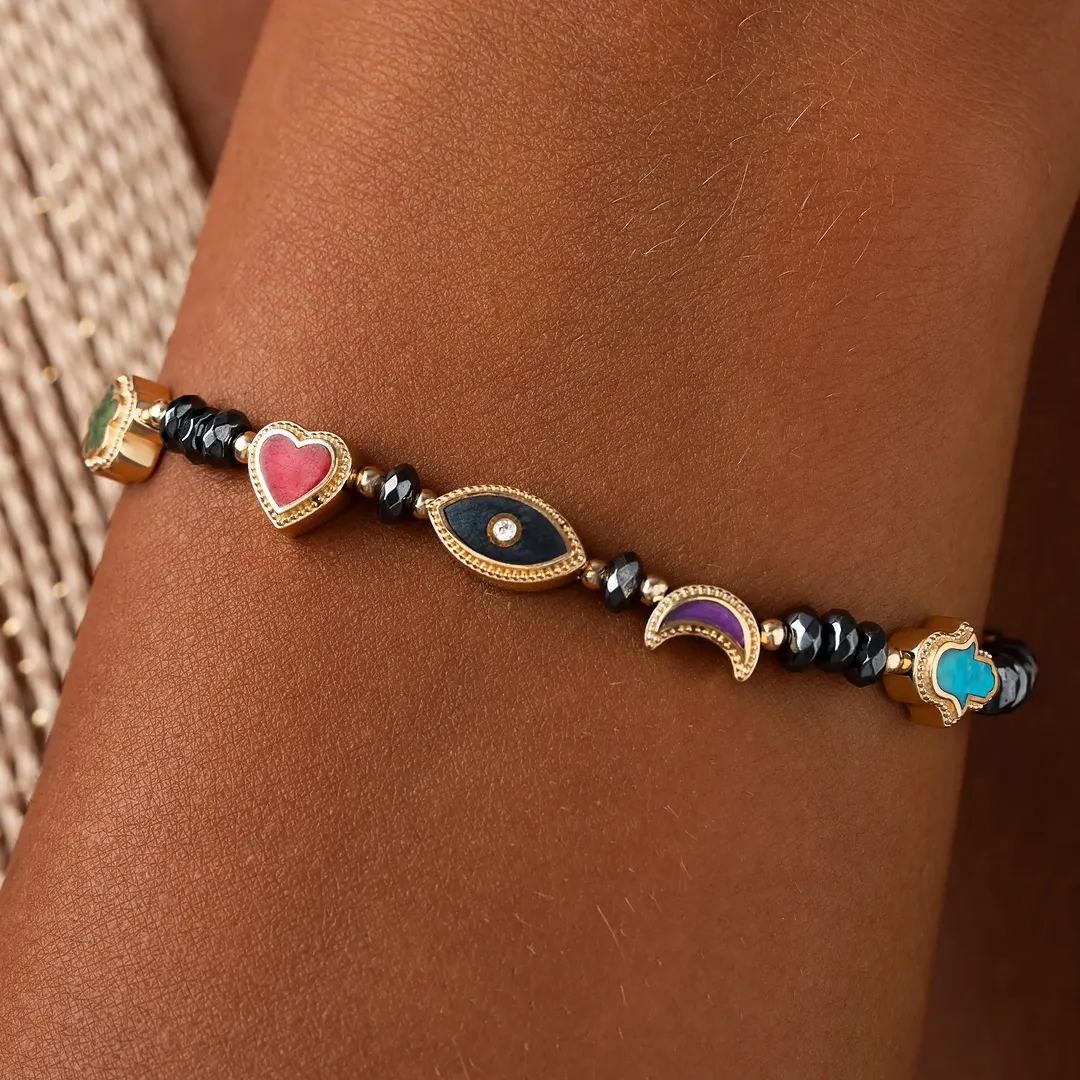 Harmonic Path Multi-Symbol Gold Drawstring Bracelet - Image 2
