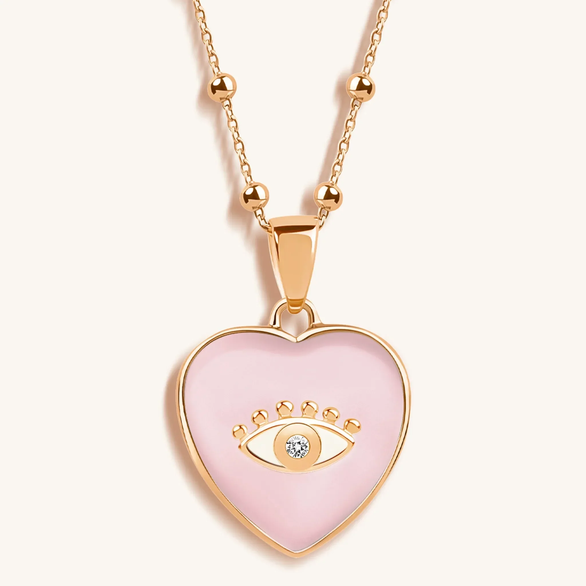 Harmonious Emotions Mother Of Pearl Heart Evil Eye Necklace - Image 4