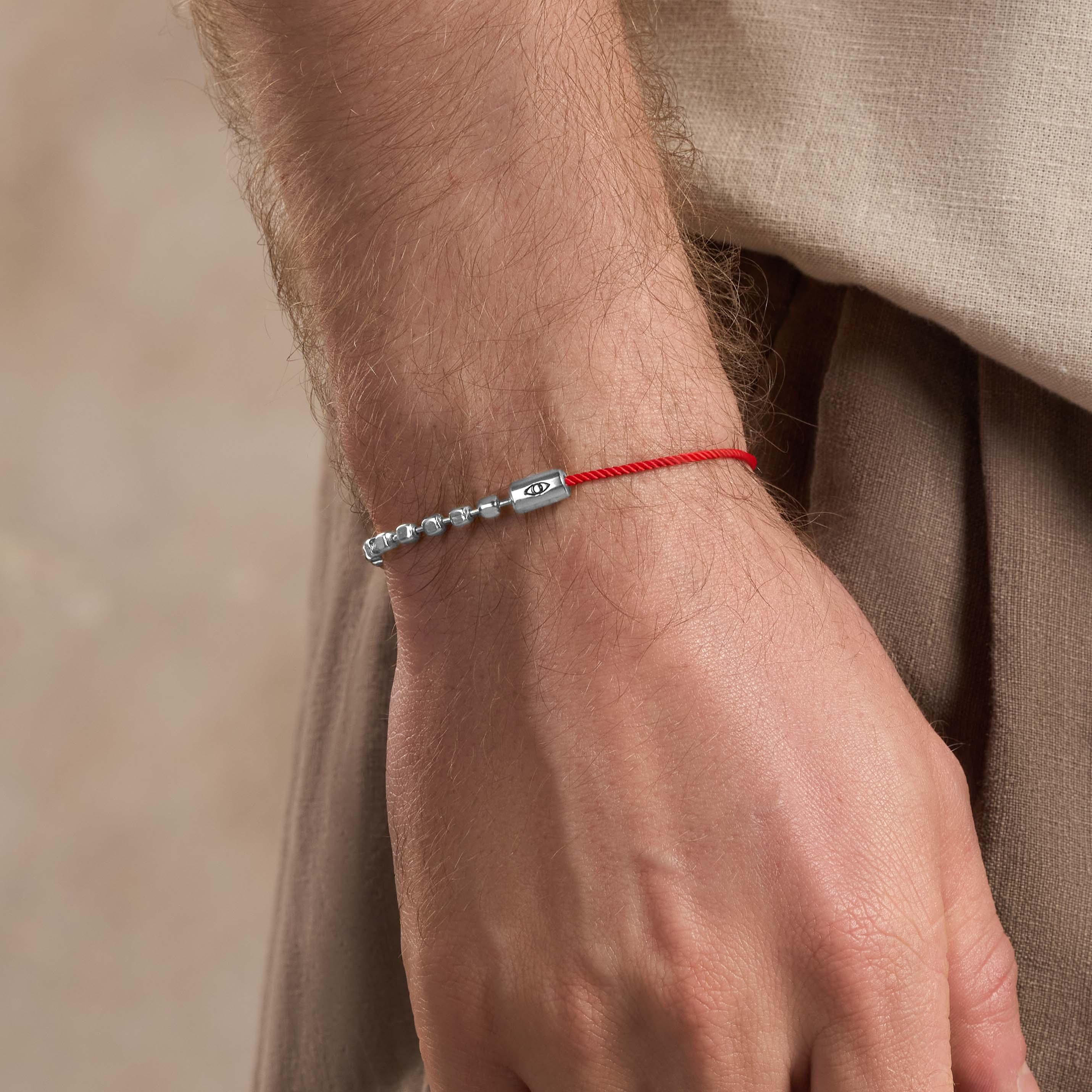 Harmonious Frequency Men's Silver Red String Evil Eye Bracelet - Image 2