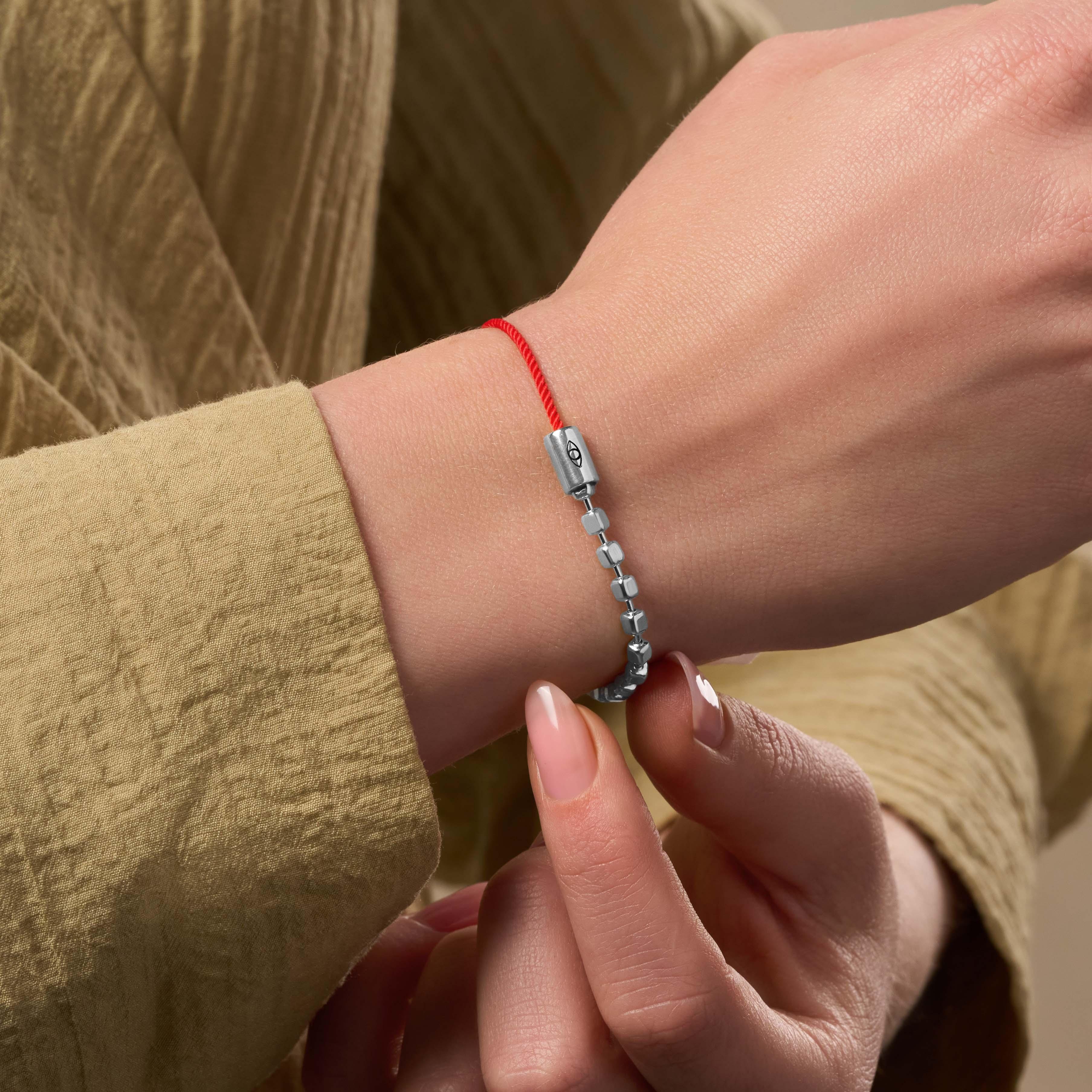 Harmonious Frequency Women's Silver Red String Evil Eye Bracelet - Image 2
