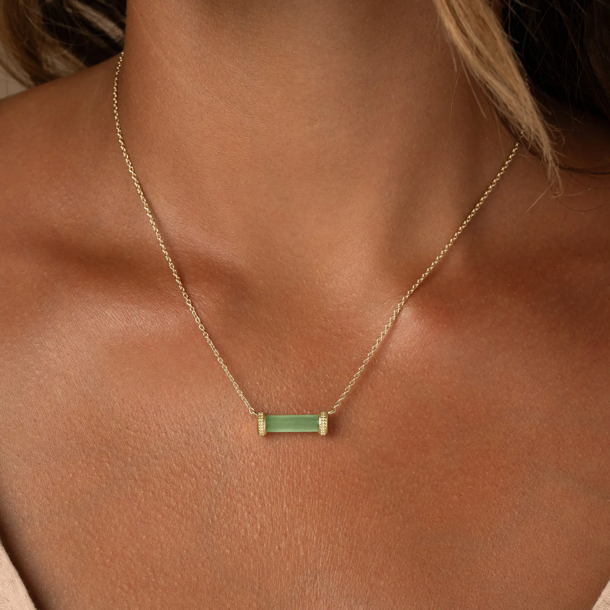 Harmonious Path Jade Inlay Gold Necklace - Image 2