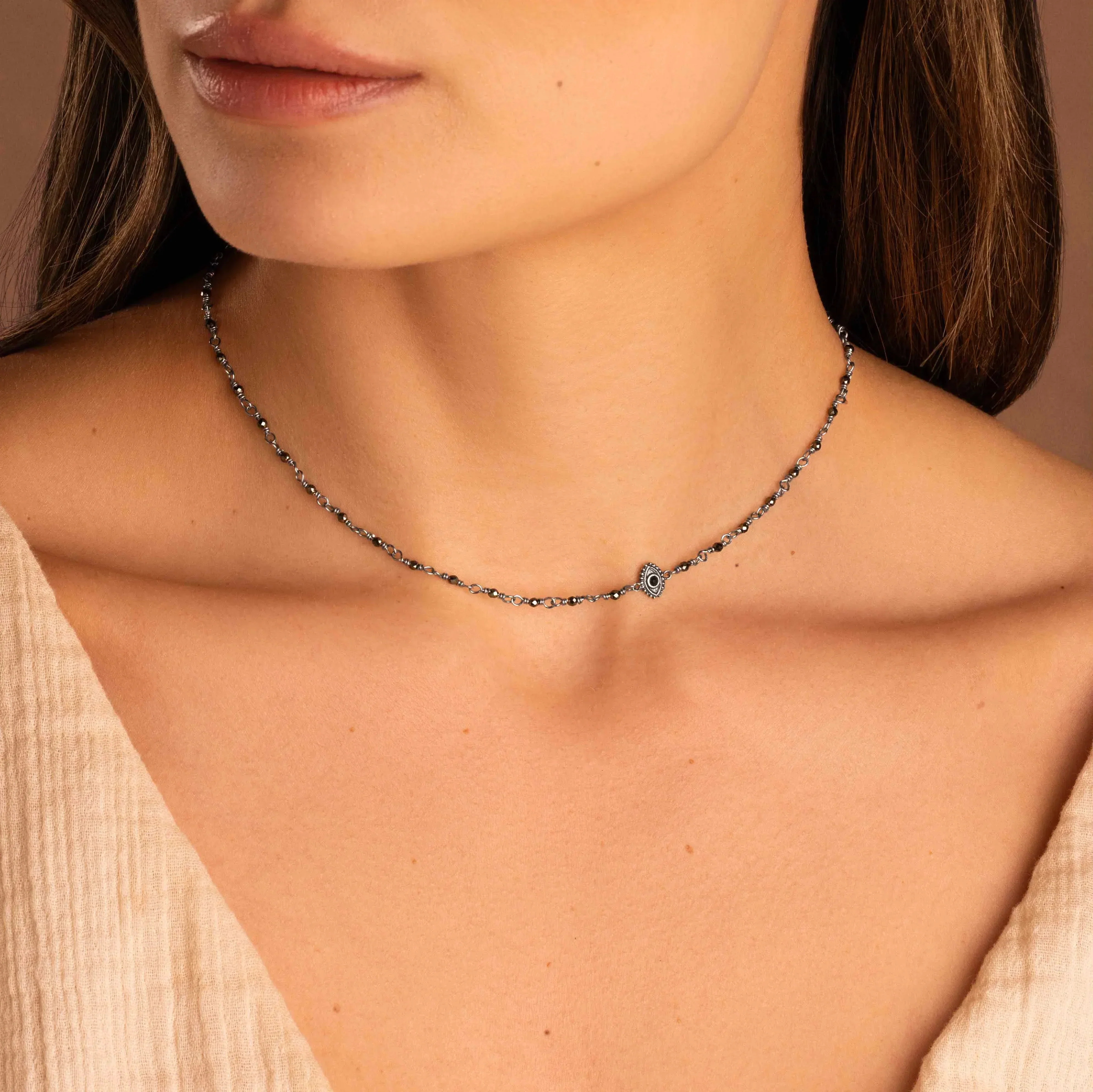 Harmony Guardian Hematite Evil Eye Necklace - Image 2