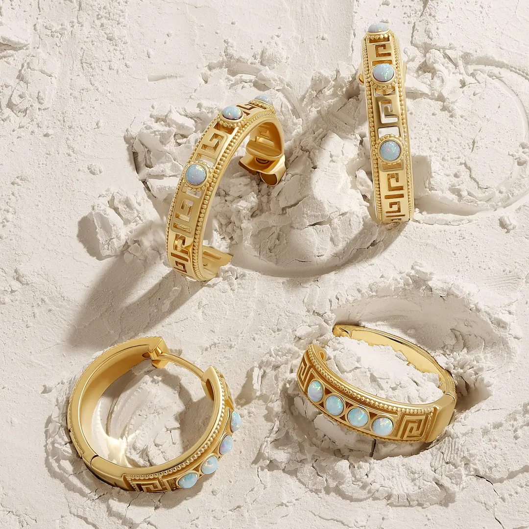 Endless Glow Opal Greek Key Hoop Earrings - Image 5