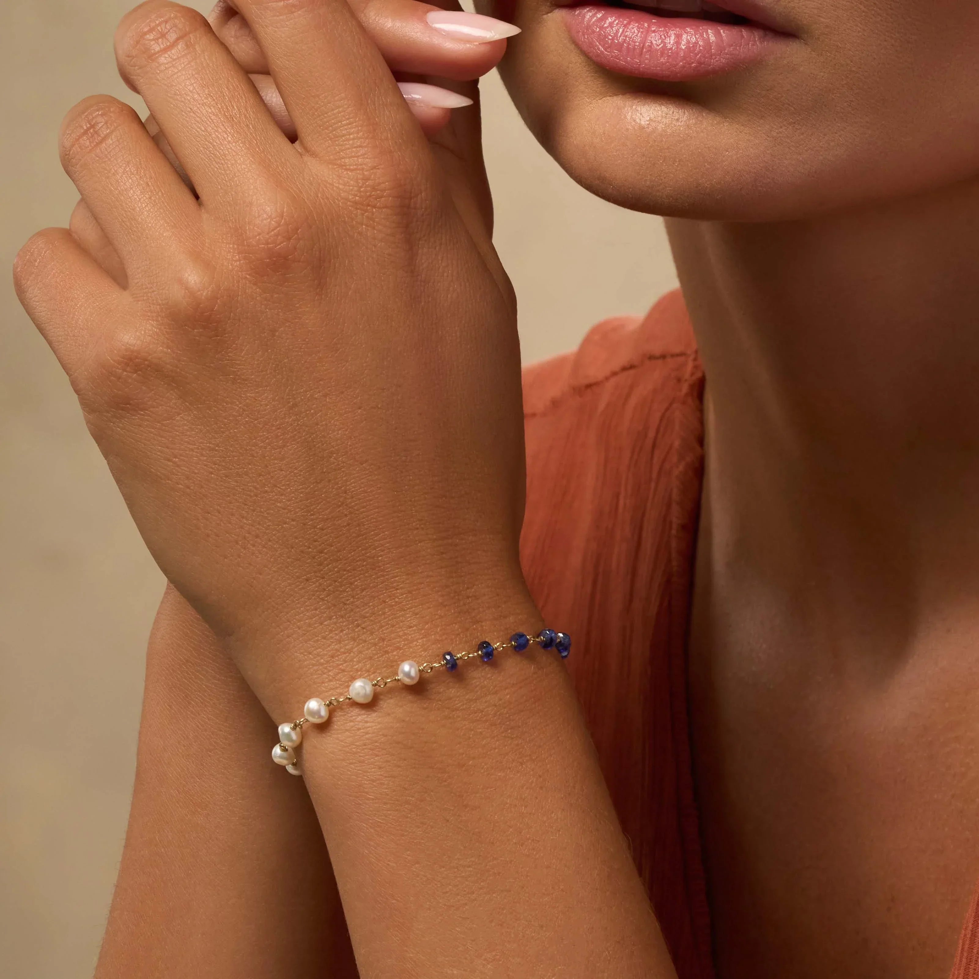 Inspired Abundance Sapphire and Pearl Gold Bracelet - Image 2