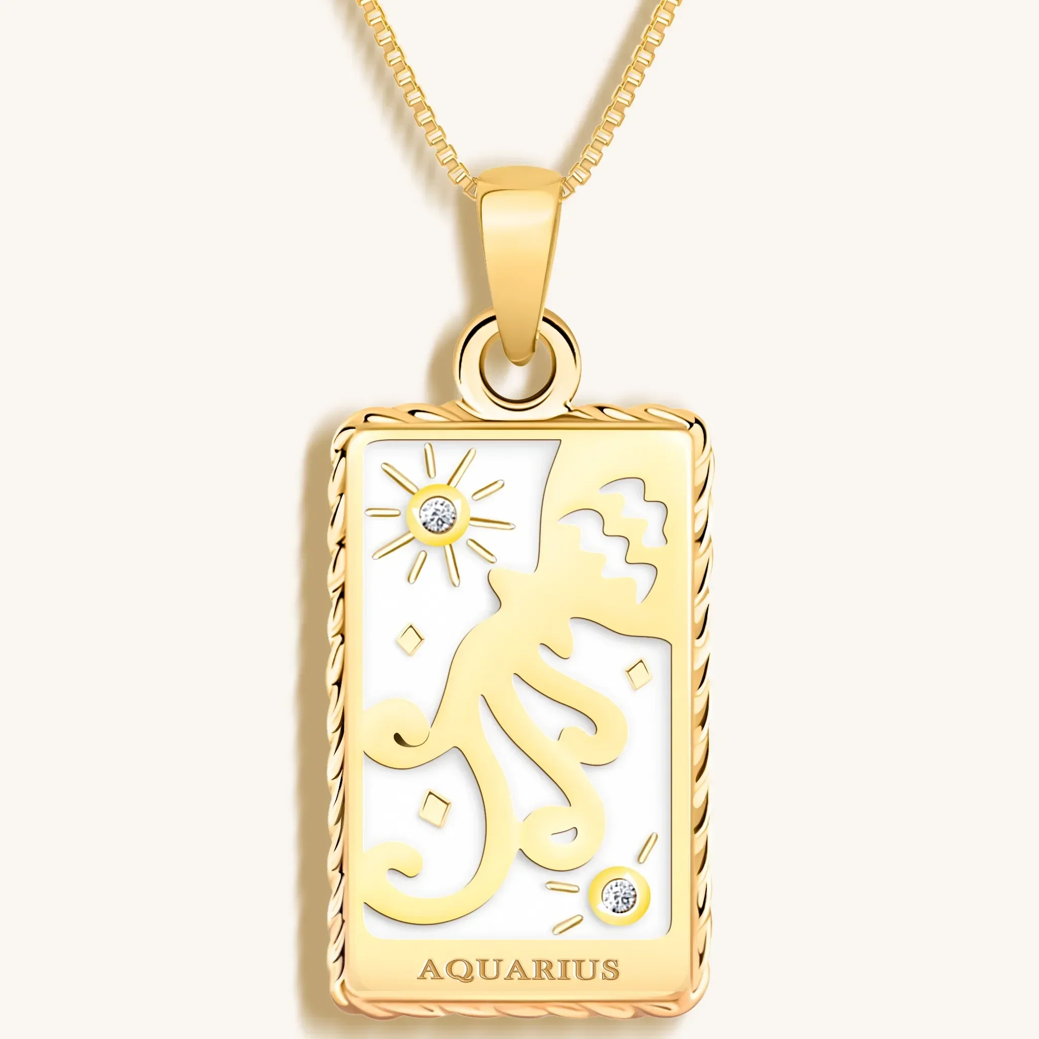 Intelligent Expression White Enamel Aquarius Card Necklace - Image 3