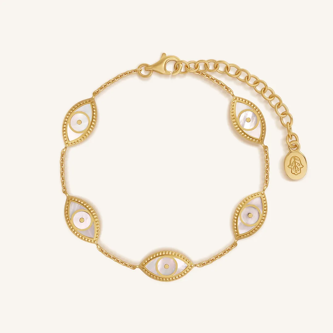 Iridescent Watch Evil Eye Mother of Pearl Bracelet