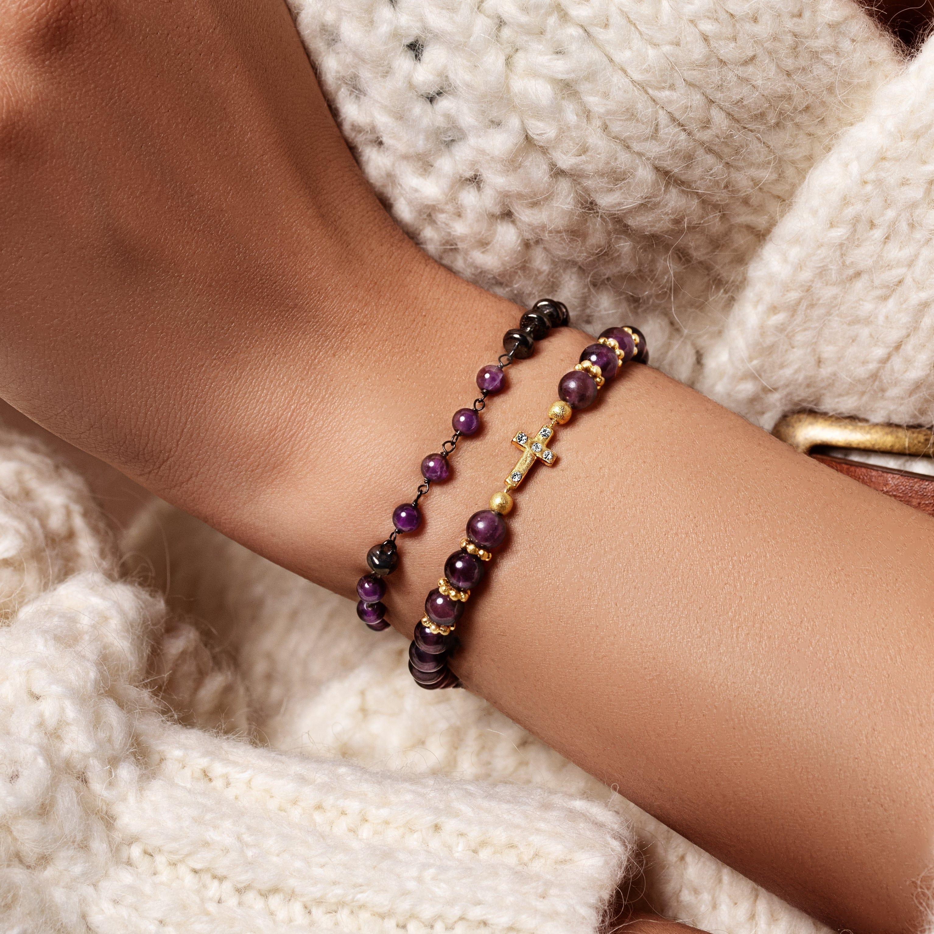 Leap of Intuition Amethyst Cross Charm Bracelet - Image 3