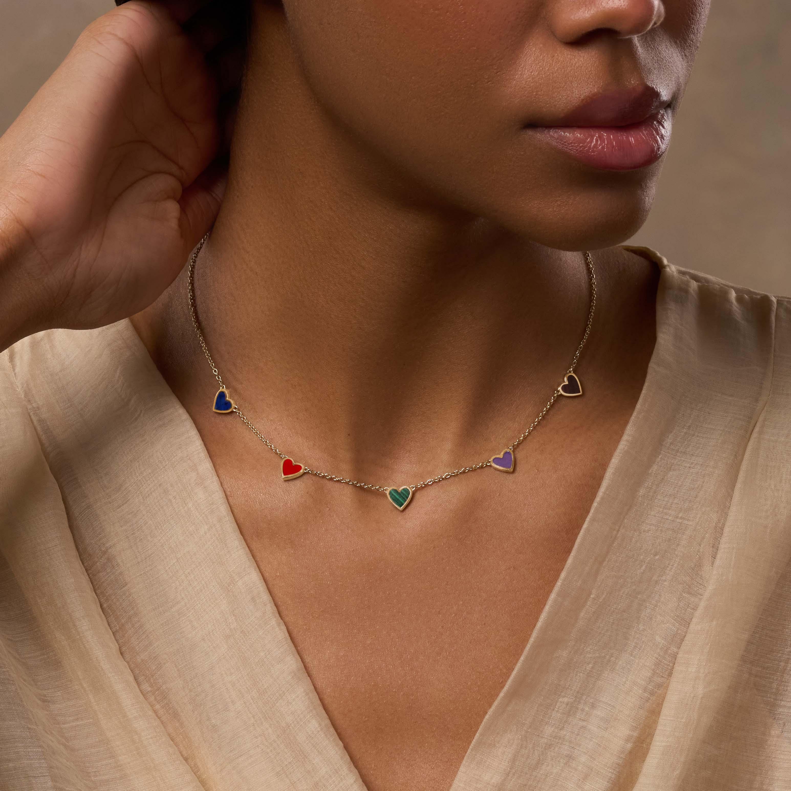 Love’s Melody Multi-Stone Gold Heart Necklace - Image 2