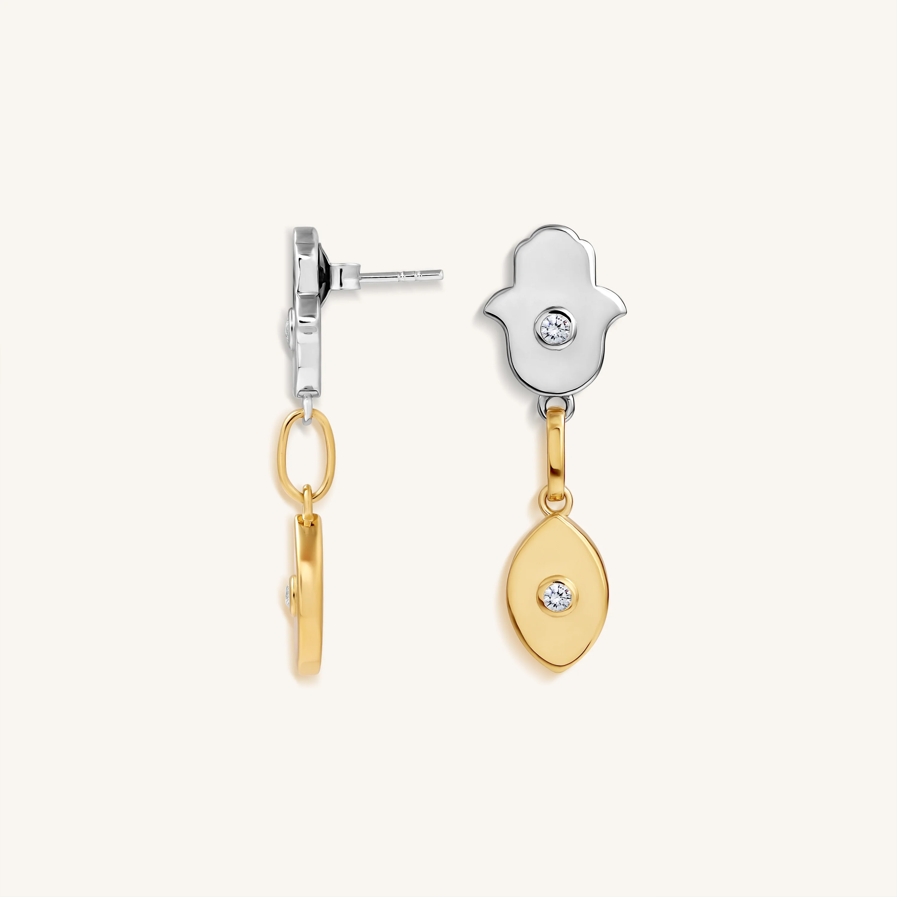 Luminous Protection Hamsa & Evil Eye Gold Earrings - Image 3