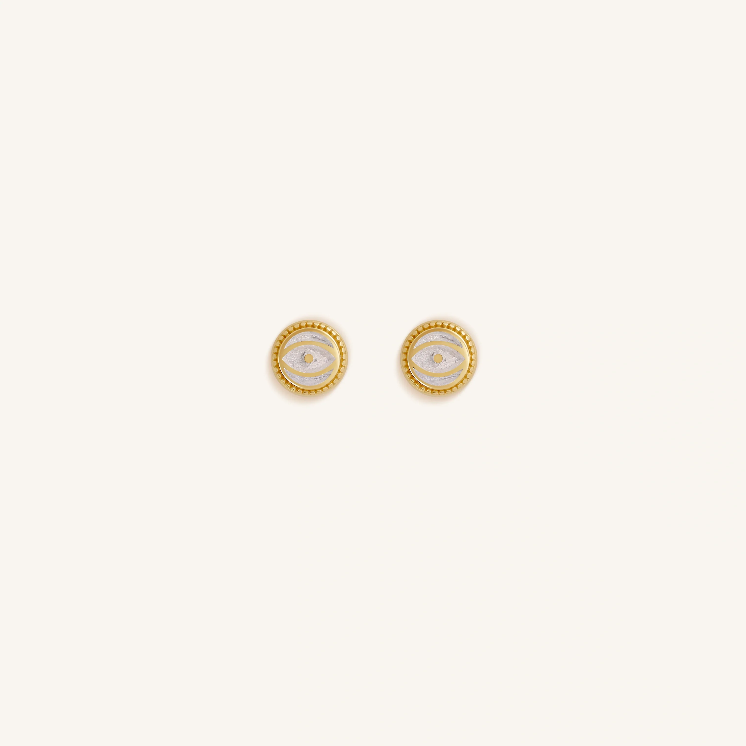 Luminous Shield White Quartz April Birthstone Evil Eye Gold Stud Earrings