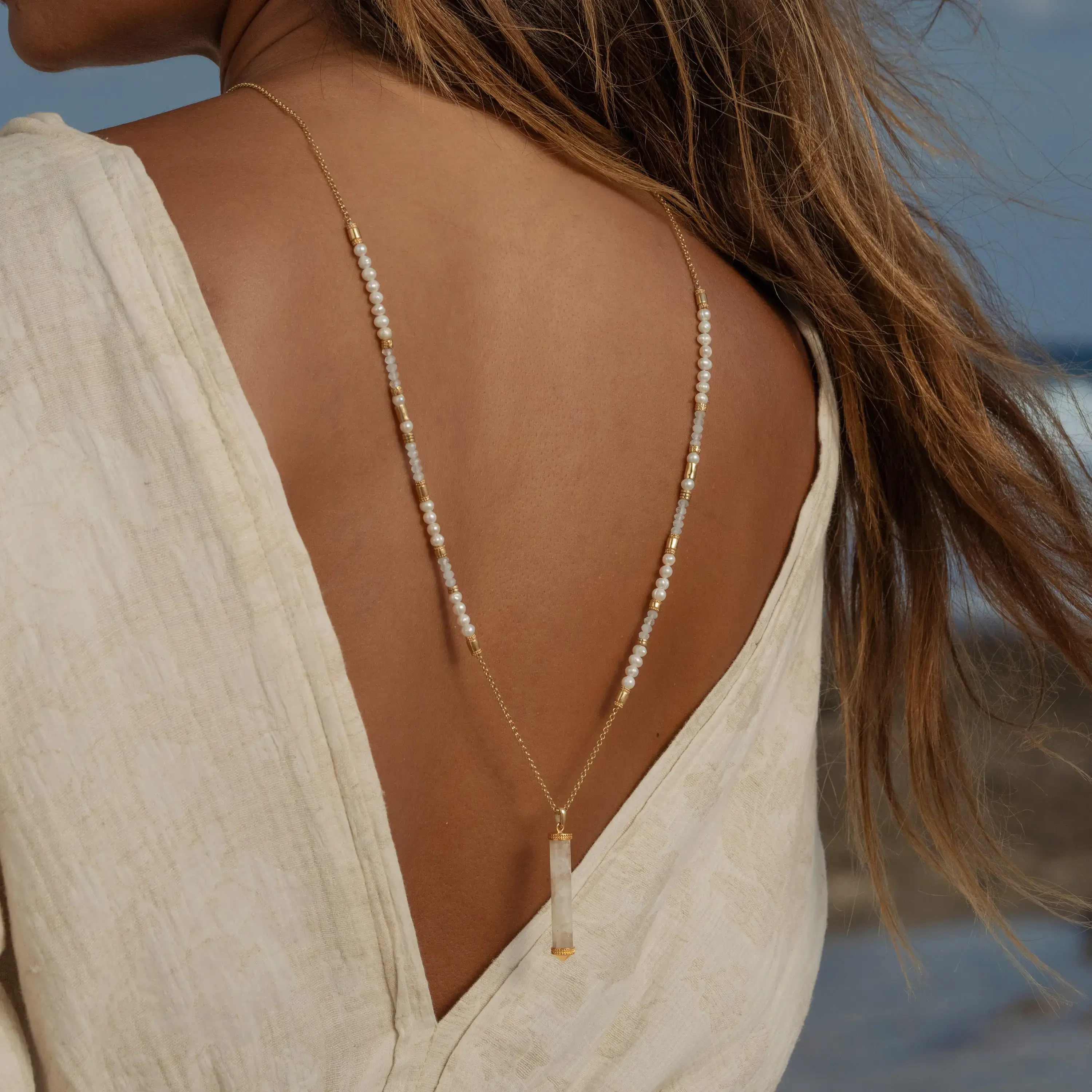 Luminous Tide Moonstone Tube Necklace - Image 5