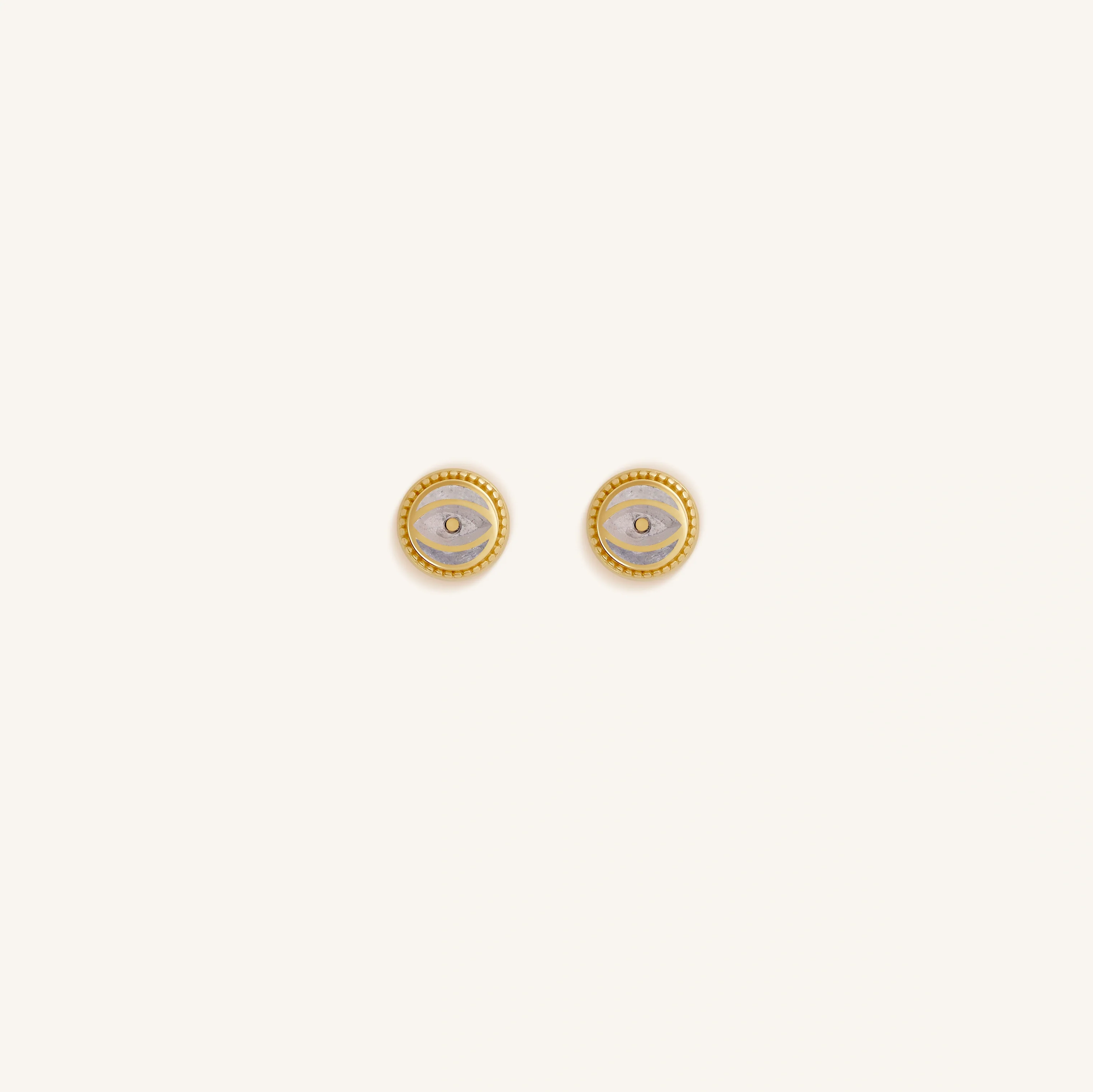 Lunar Sentinel Moonstone June Birthstone Evil Eye Gold Stud Earrings