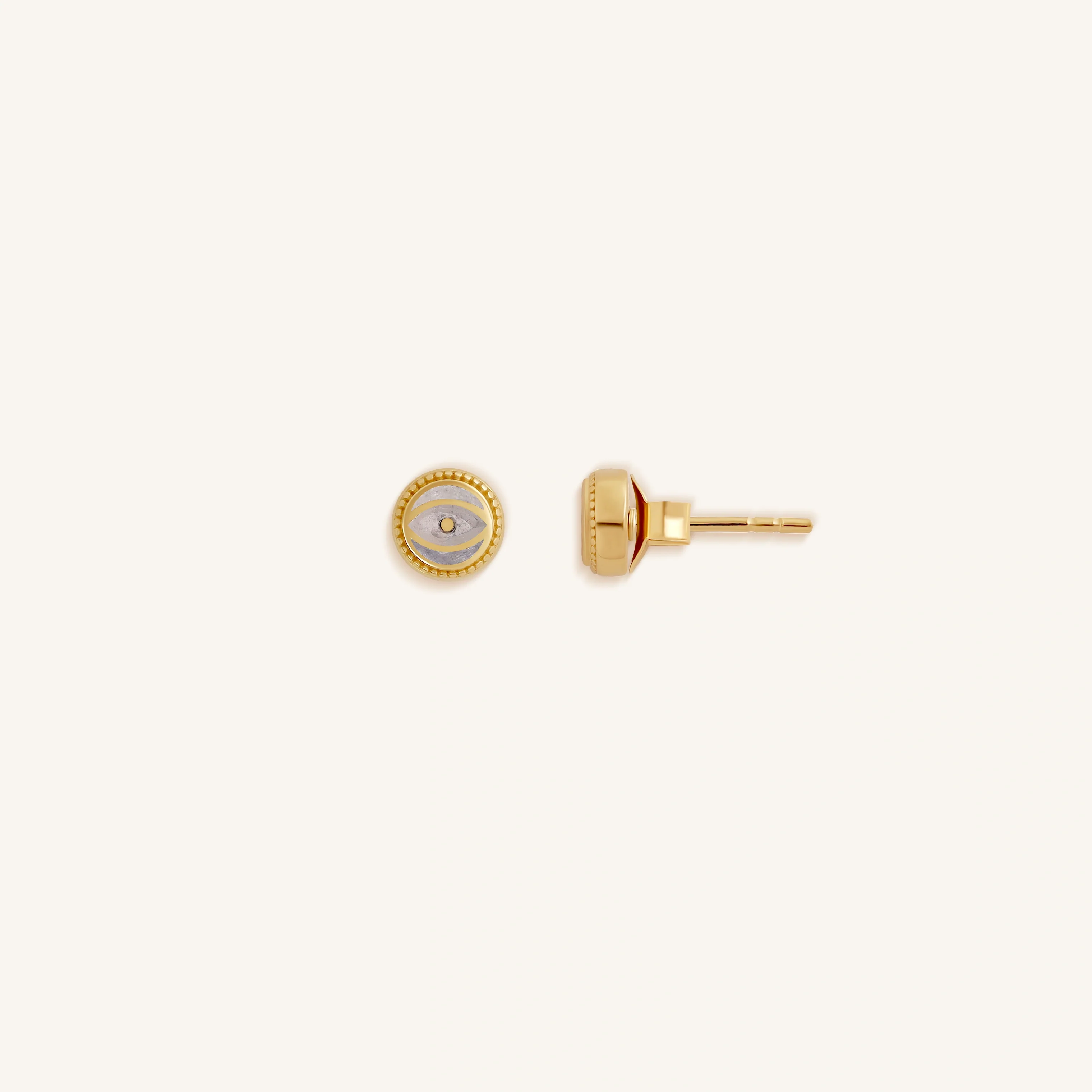 Lunar Sentinel Moonstone June Birthstone Evil Eye Gold Stud Earrings - Image 3