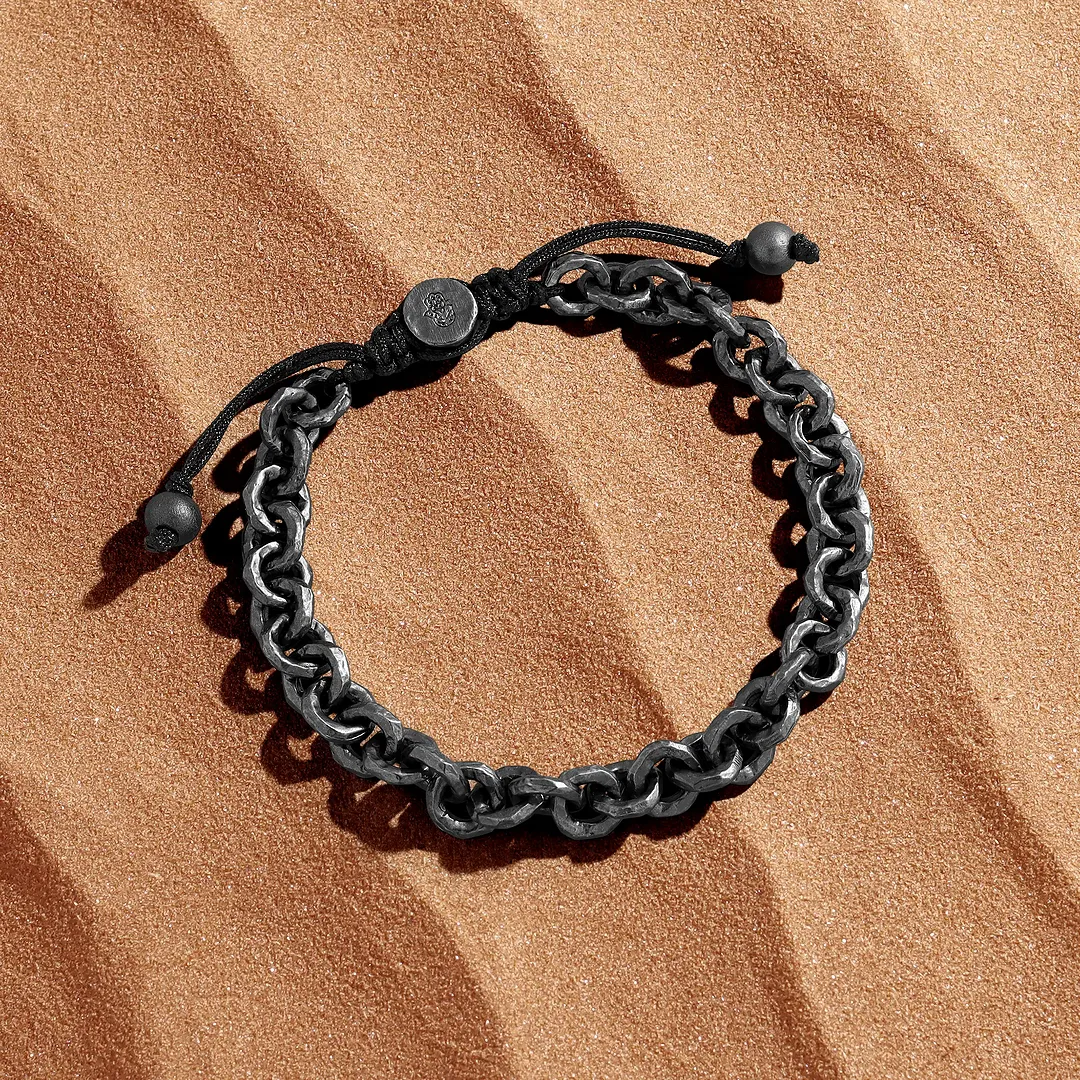 Midnight Crest Gunmetal Macramé Chain Bracelet