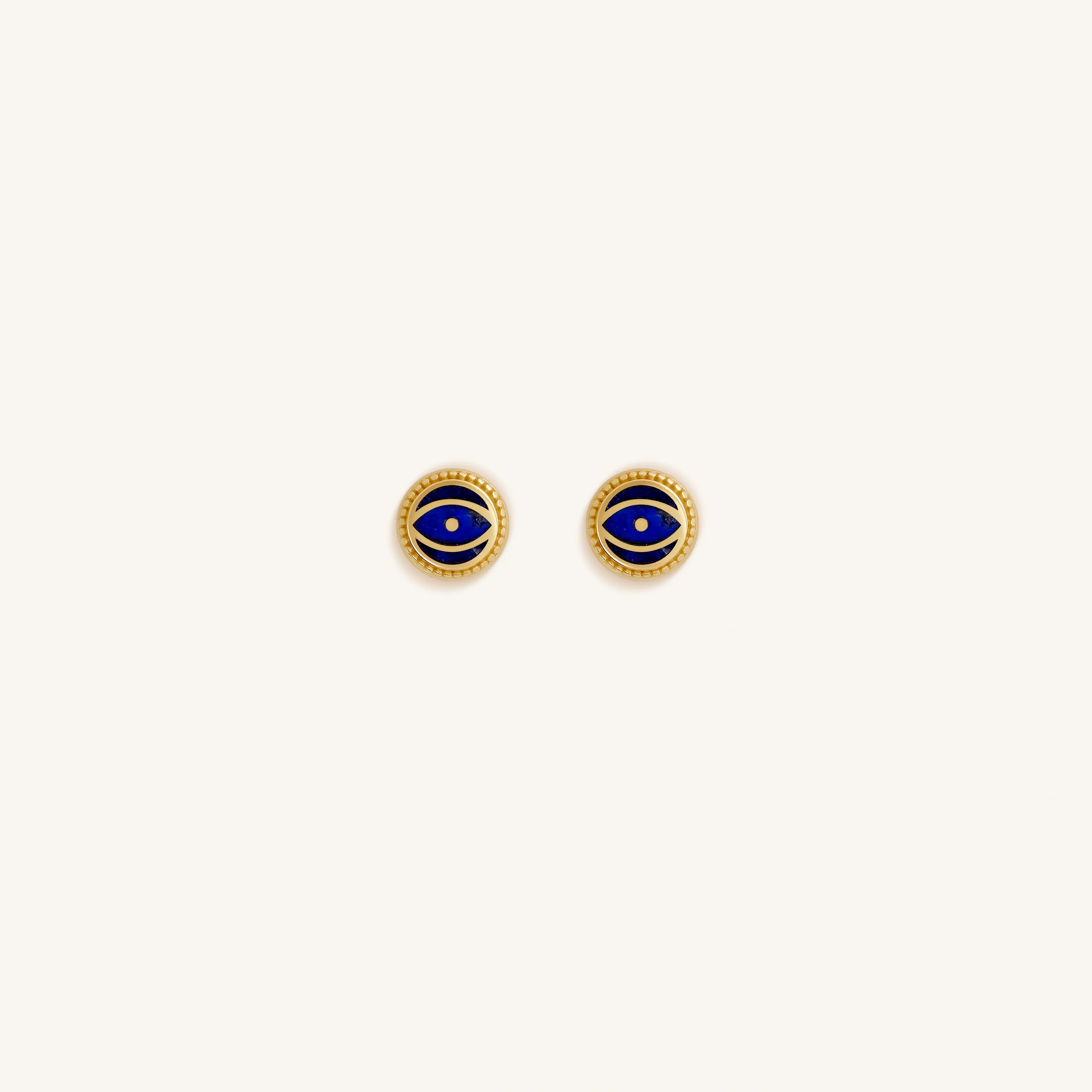 Midnight Guardian Lapis September Birthstone Evil Eye Gold Stud Earrings