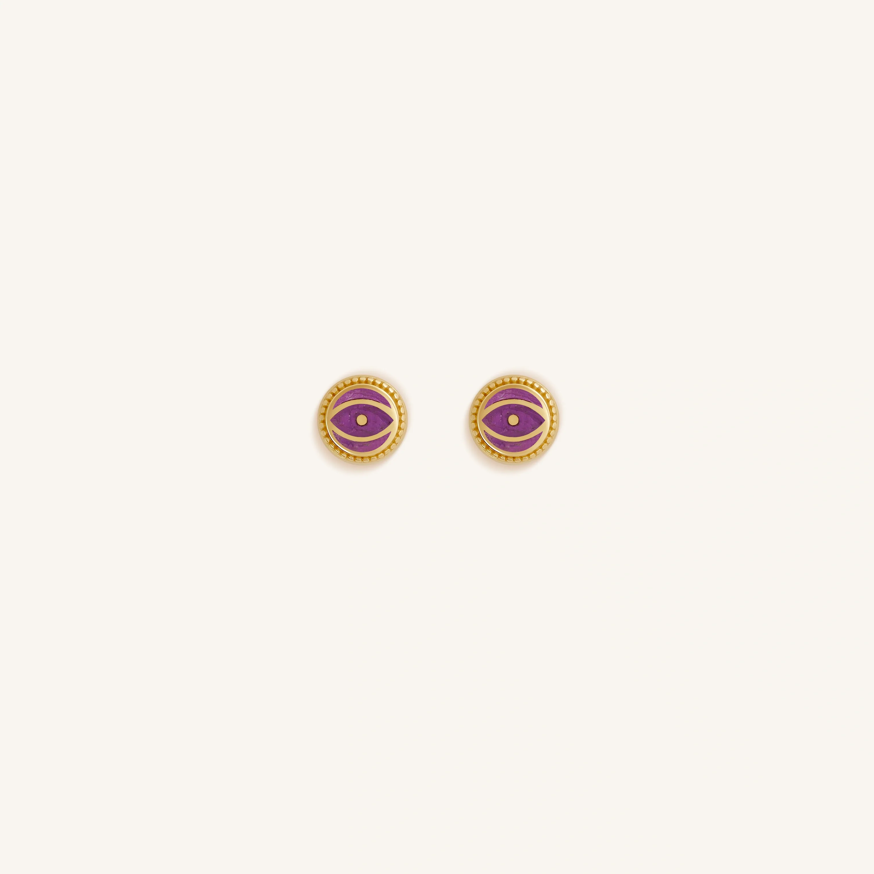 Mystic Guard Amethyst February Birthstone Evil Eye Gold Stud Earrings