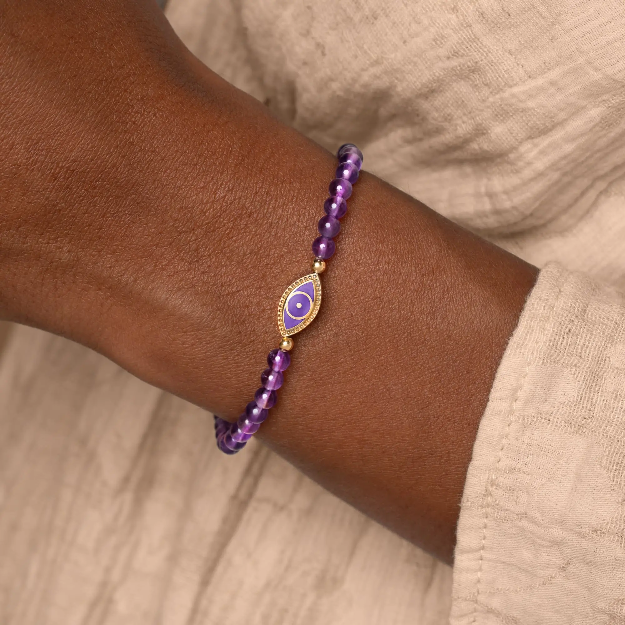 Mystic Shield Amethyst Evil Eye Gold Bracelet - Image 2