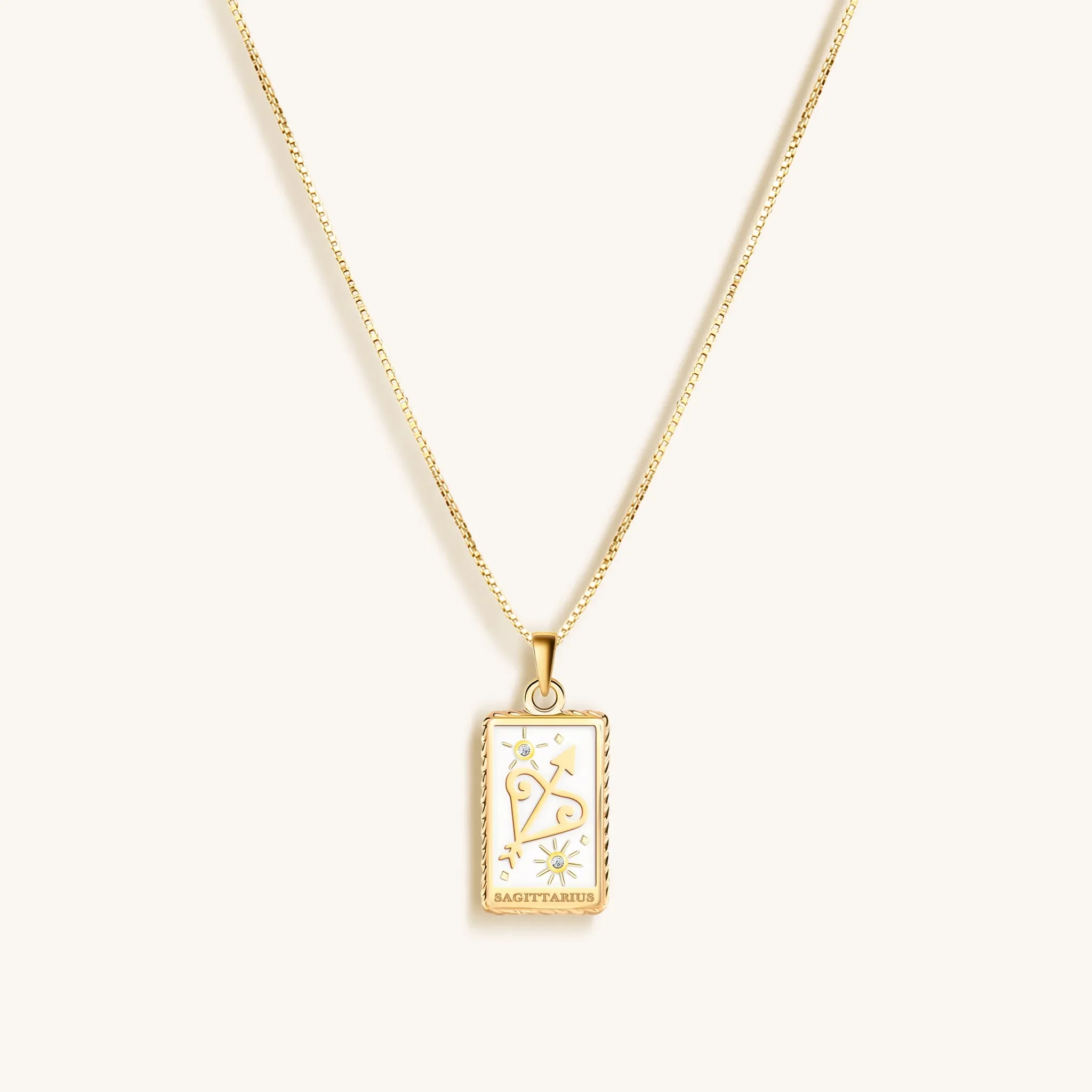 Optimistic Temperament White Enamel Sagittarius Card Necklace