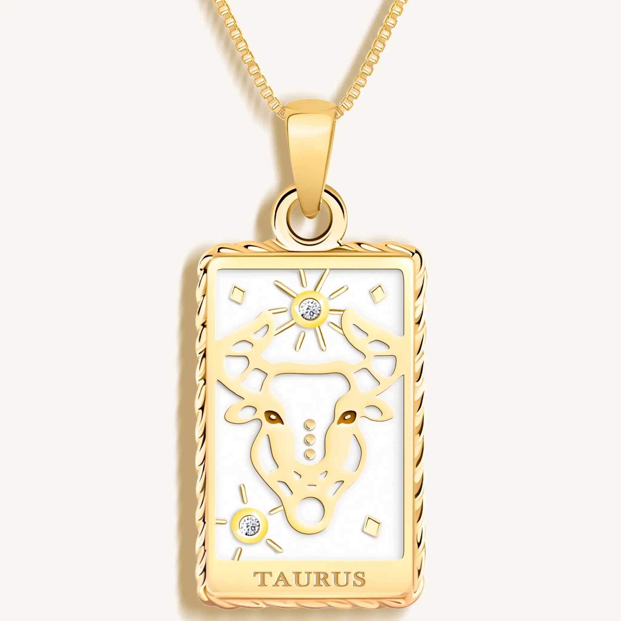 Patient Progress White Enamel Taurus Card Necklace - Image 3