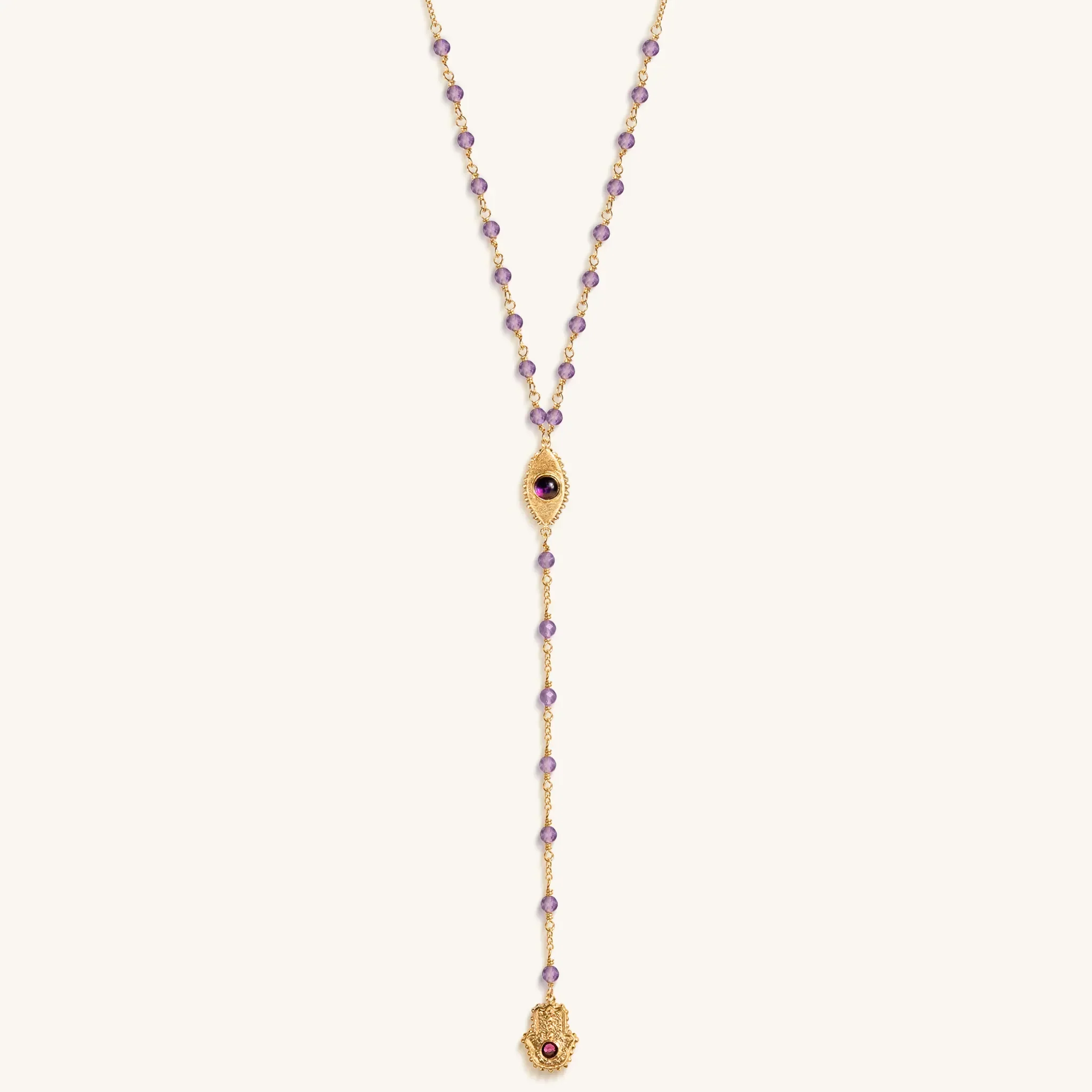 Peace of Spirit Amethyst Evil Eye Hamsa Lariat Necklace - Image 3