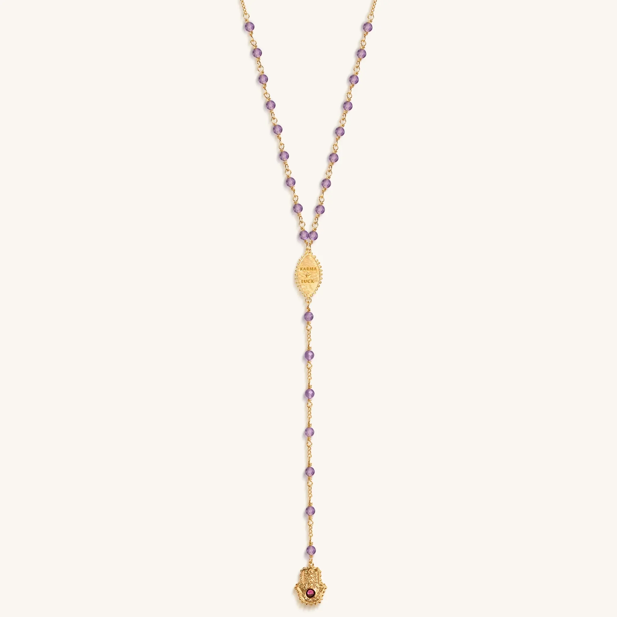 Peace of Spirit Amethyst Evil Eye Hamsa Lariat Necklace - Image 4