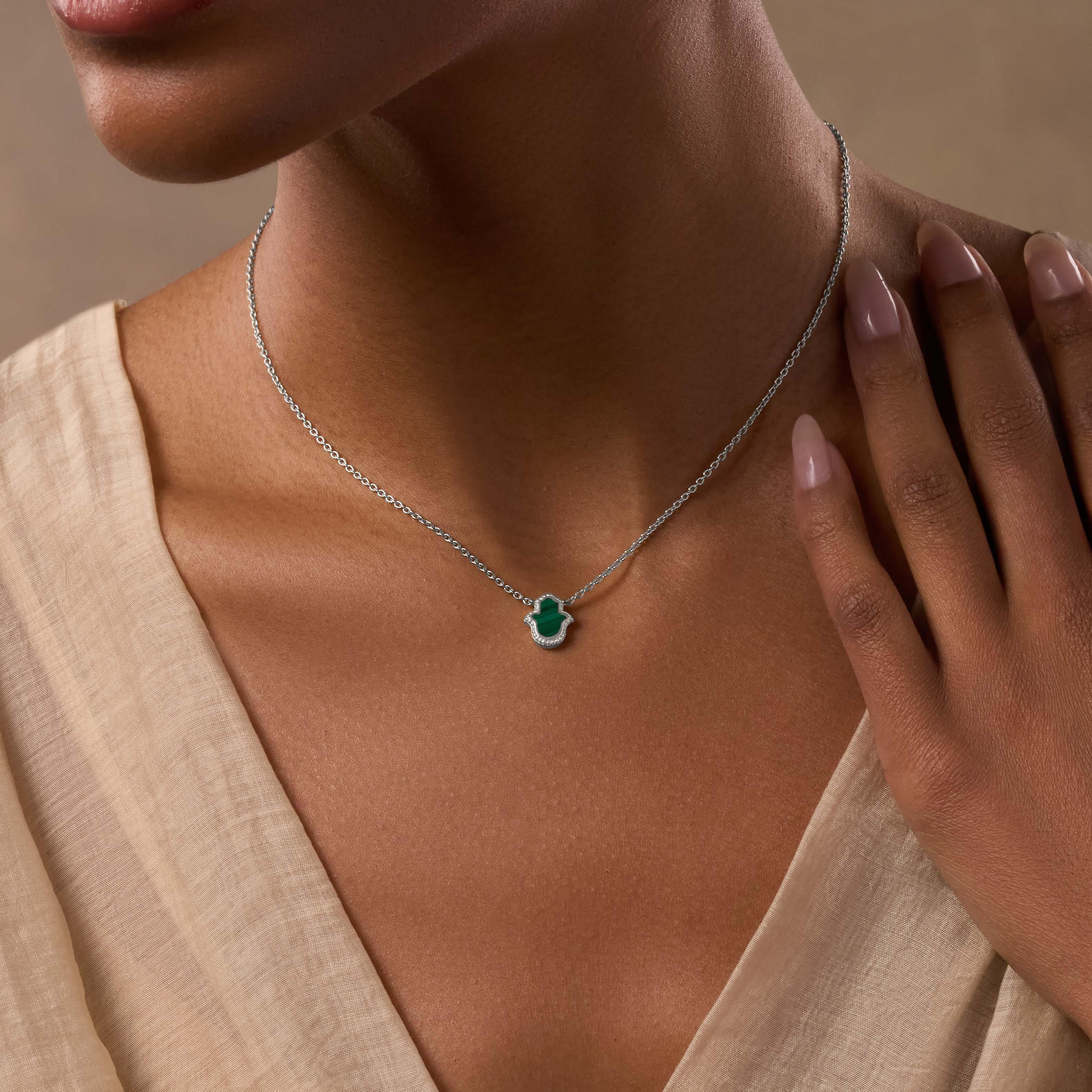 Peaceful Mind Hamsa Malachite Silver Necklace - Image 2