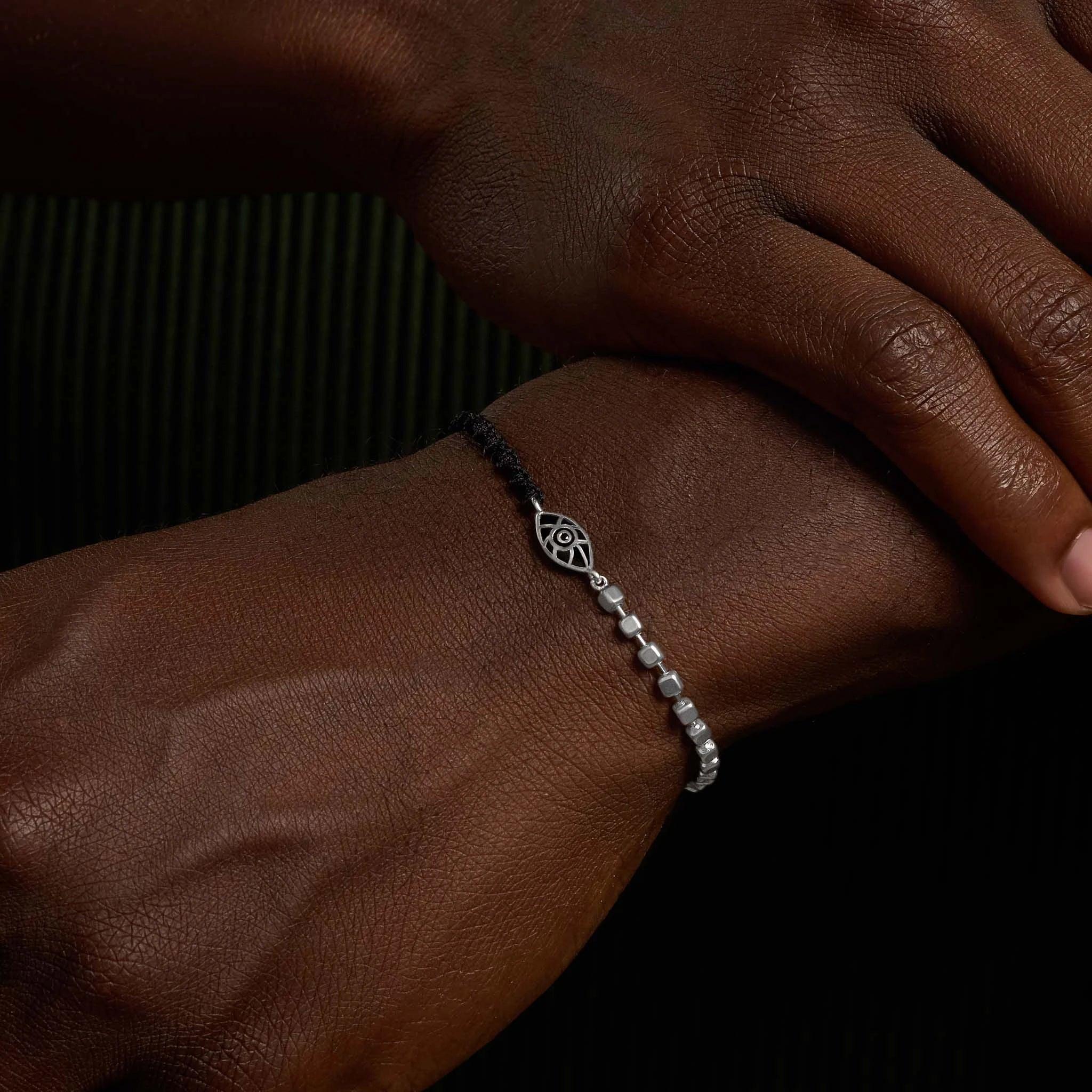 Peaceful Wisdom Onyx Evil Eye Black String Bracelet - Image 2