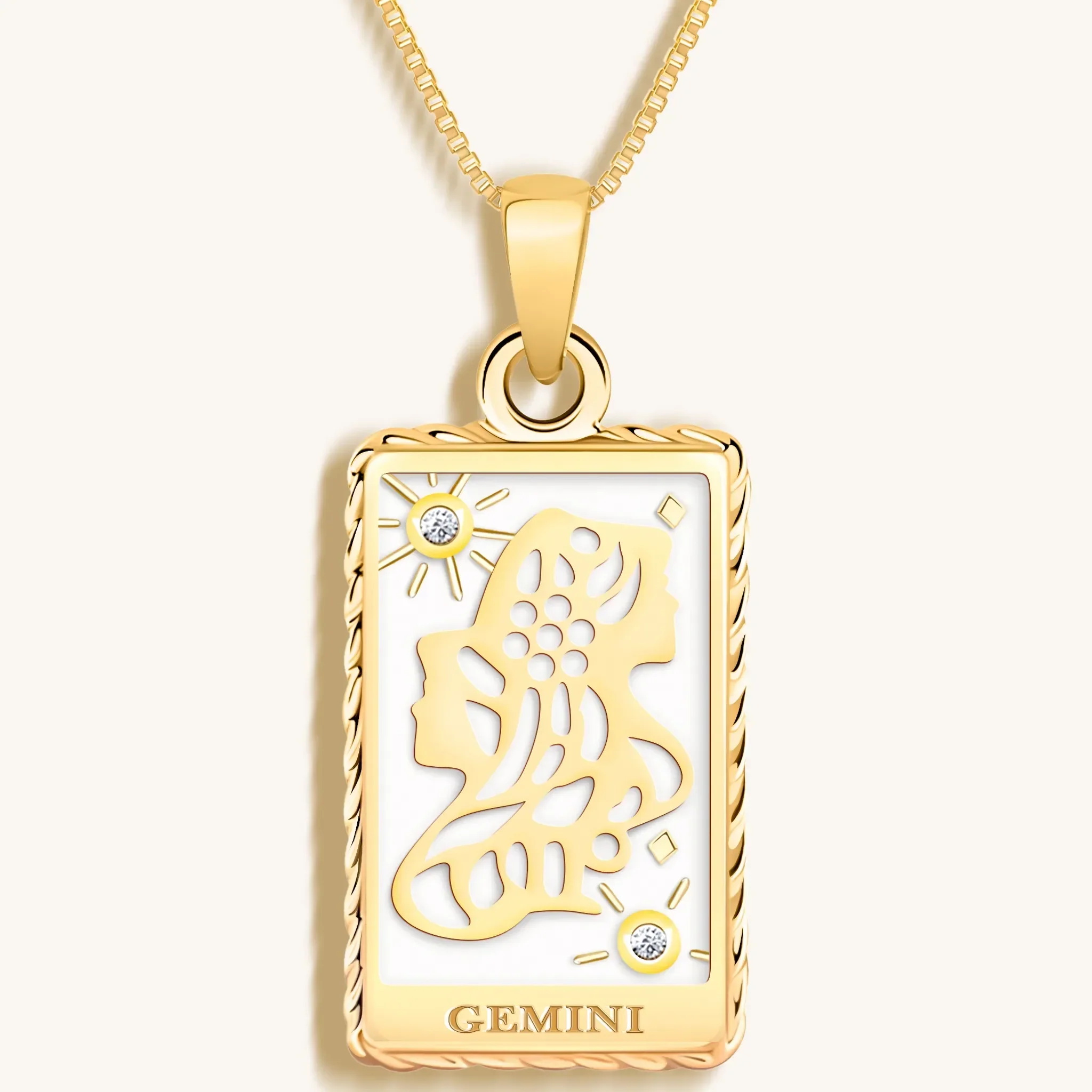 Playful Mind White Enamel Gemini Card Necklace - Image 3