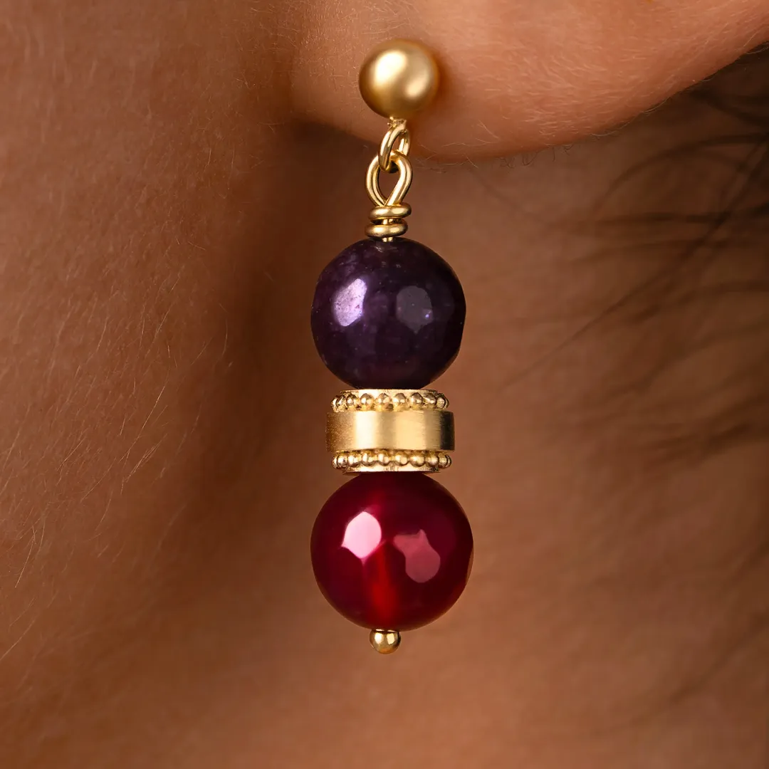 Poised Radiance Garnet & Rhodolite Gold Stud Earrings - Image 2
