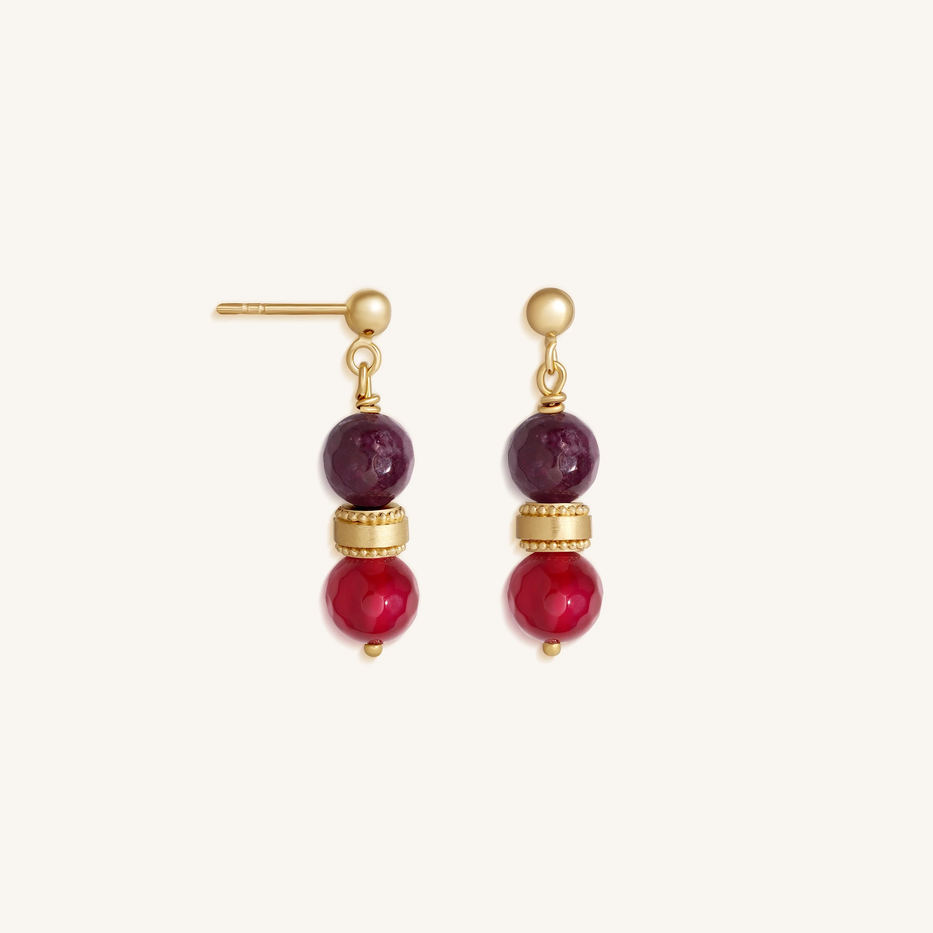 Poised Radiance Garnet & Rhodolite Gold Stud Earrings - Image 3