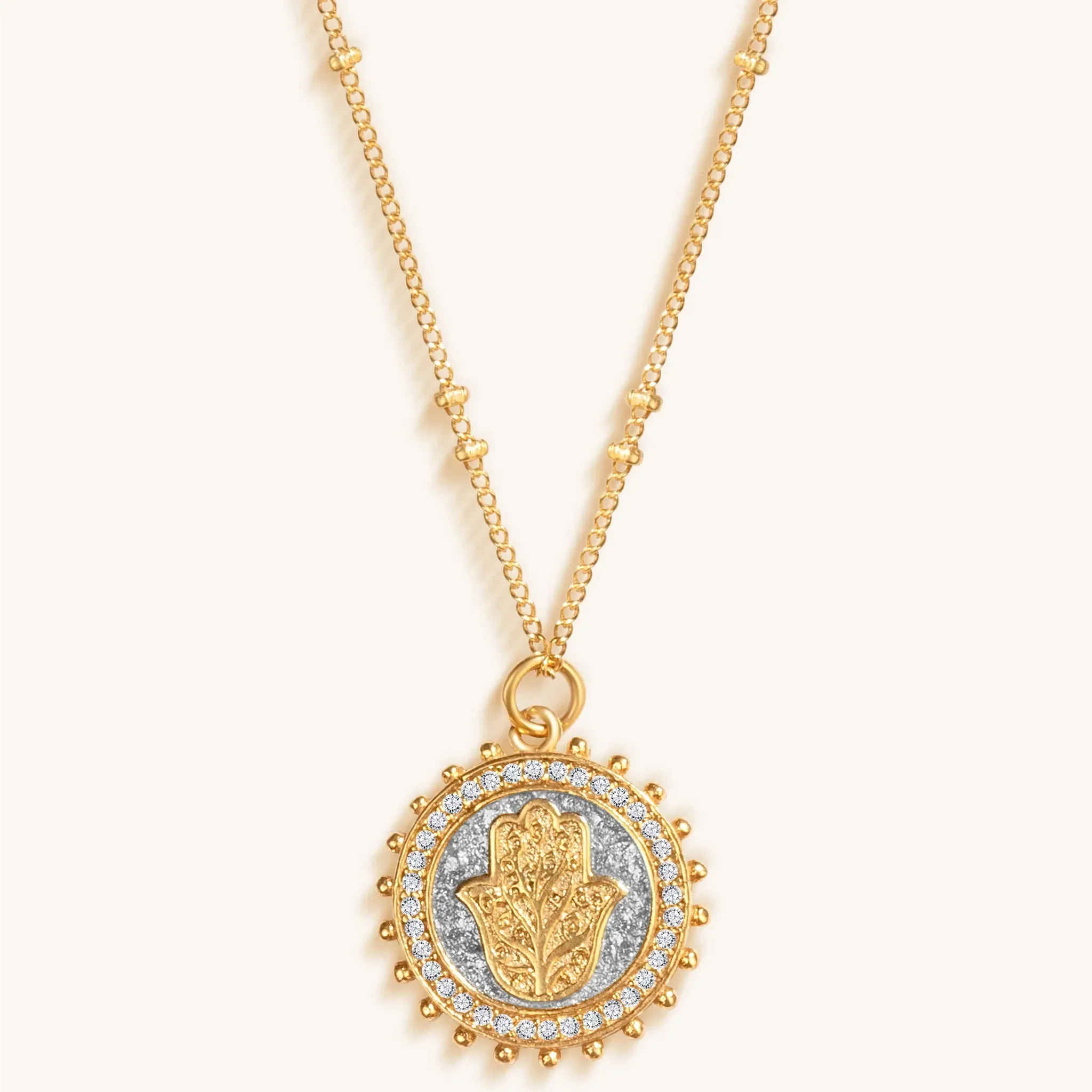 Precious Protection Gold Plated Hamsa Medallion Necklace