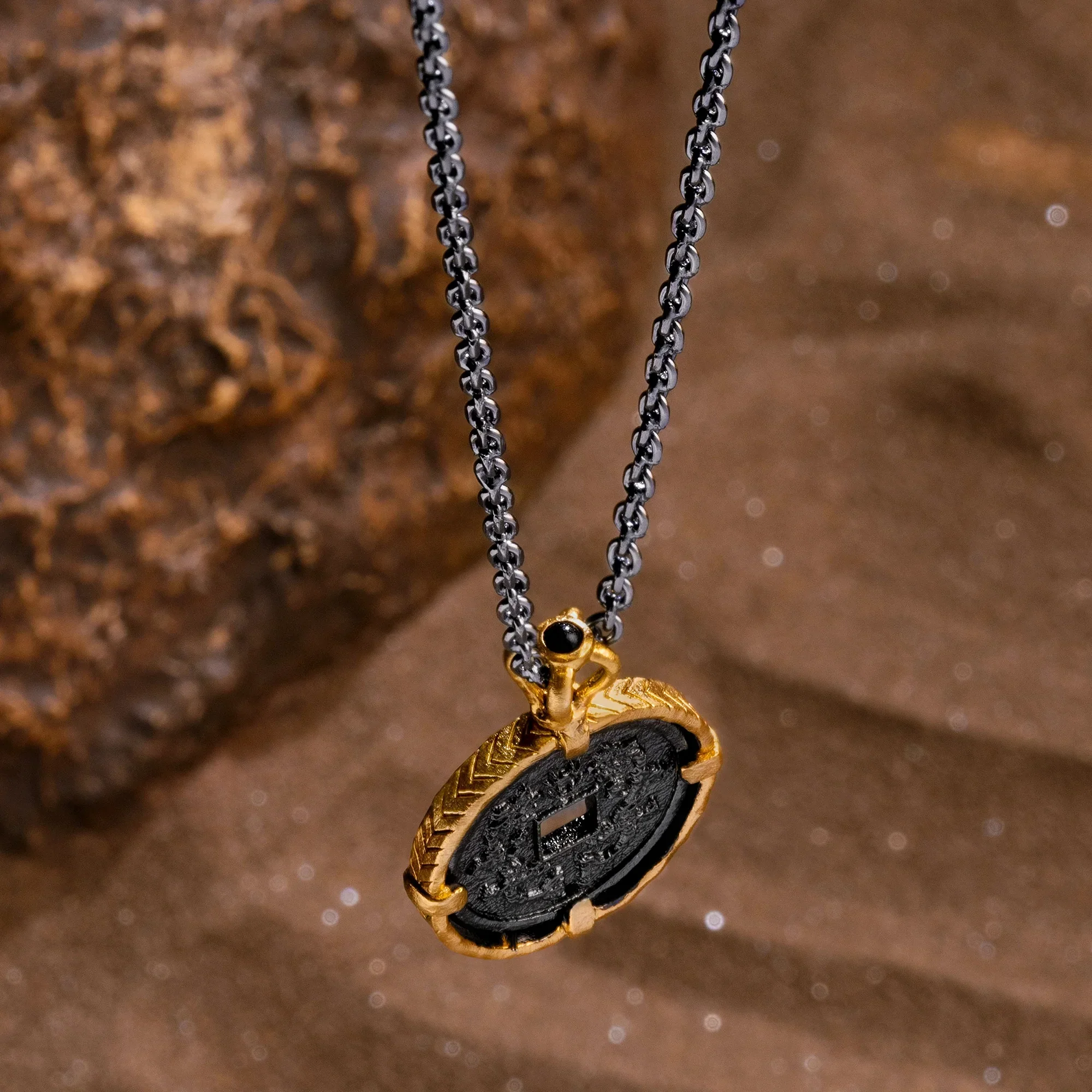 Prosperous Life - Onyx Chinese Coin Necklace - Image 3