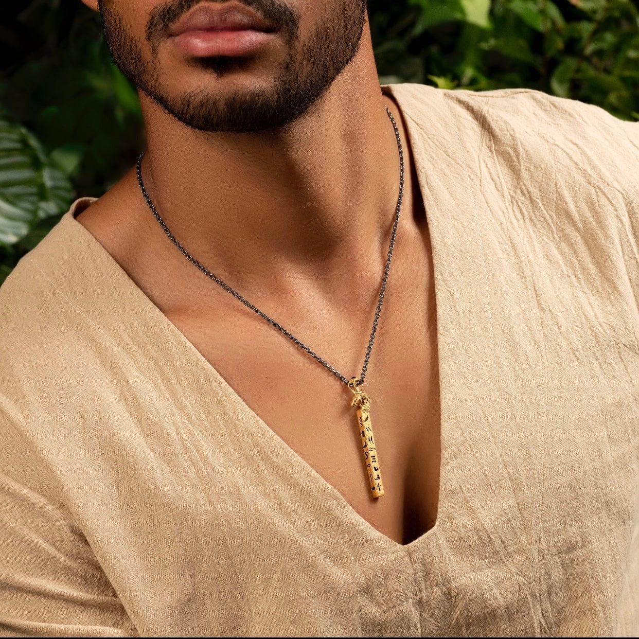 Protected & Grounded Cobra Hieroglyphics Bar Pendant Necklace - Image 2