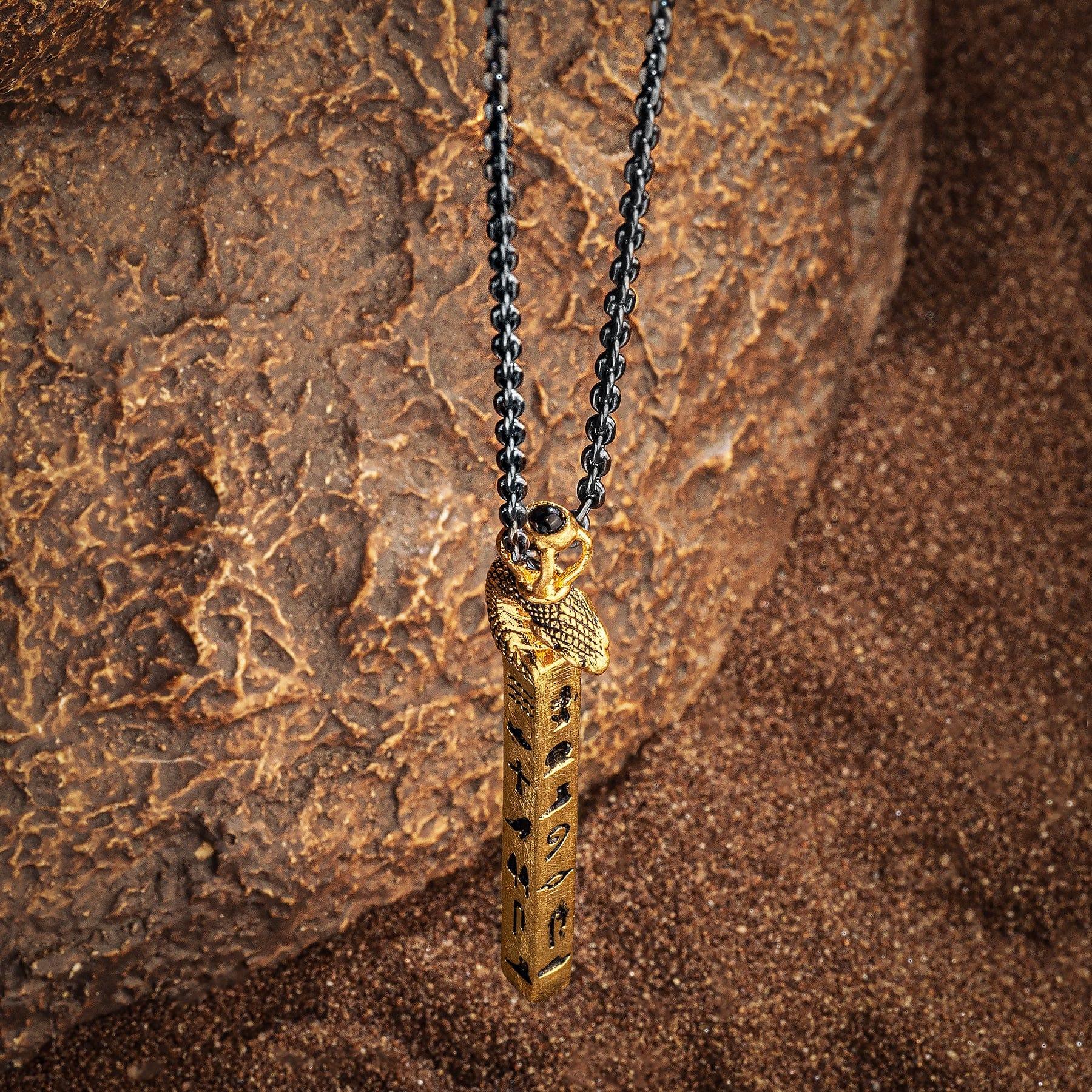 Protected & Grounded Cobra Hieroglyphics Bar Pendant Necklace - Image 5