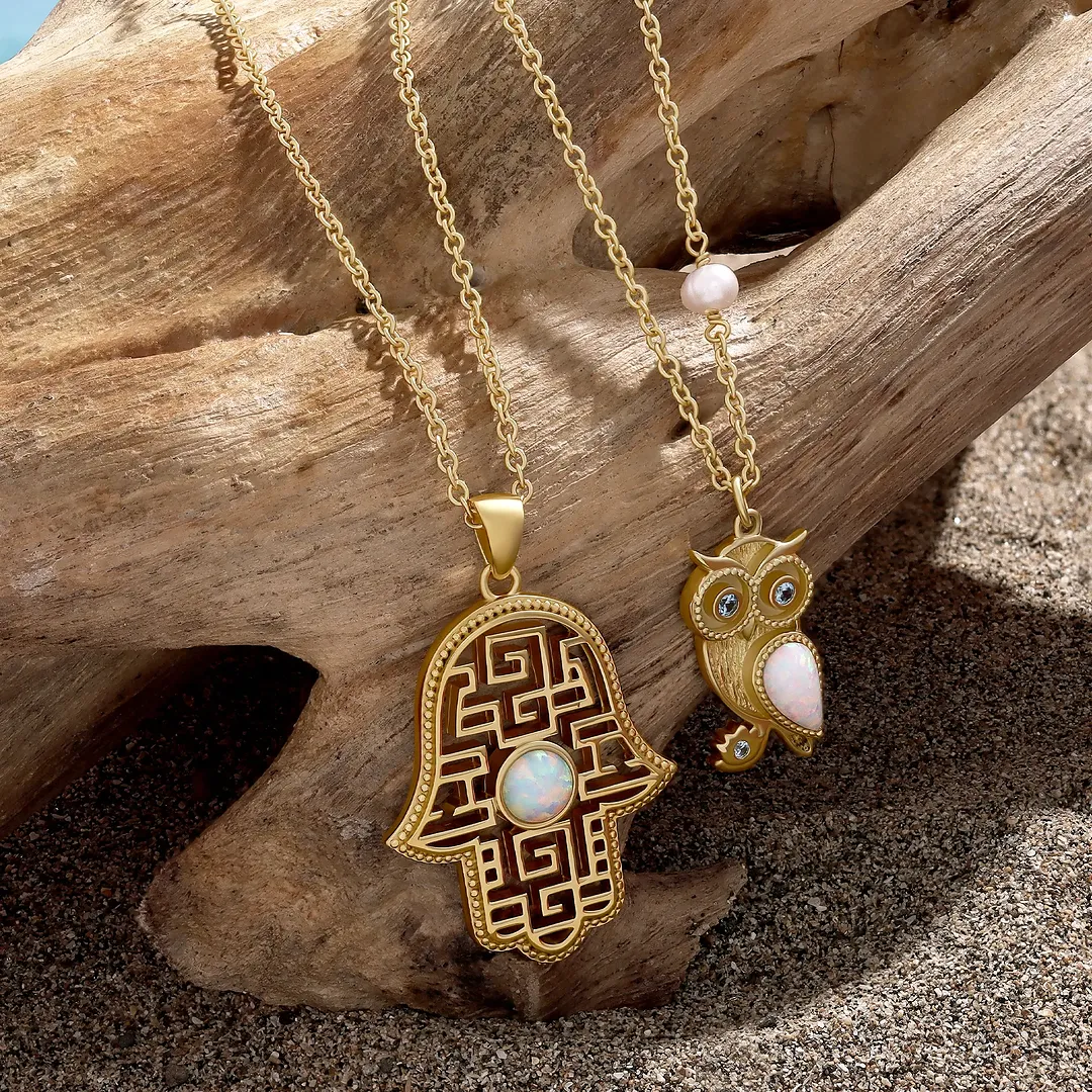 Protective Light Opal Hamsa Necklace - Image 4