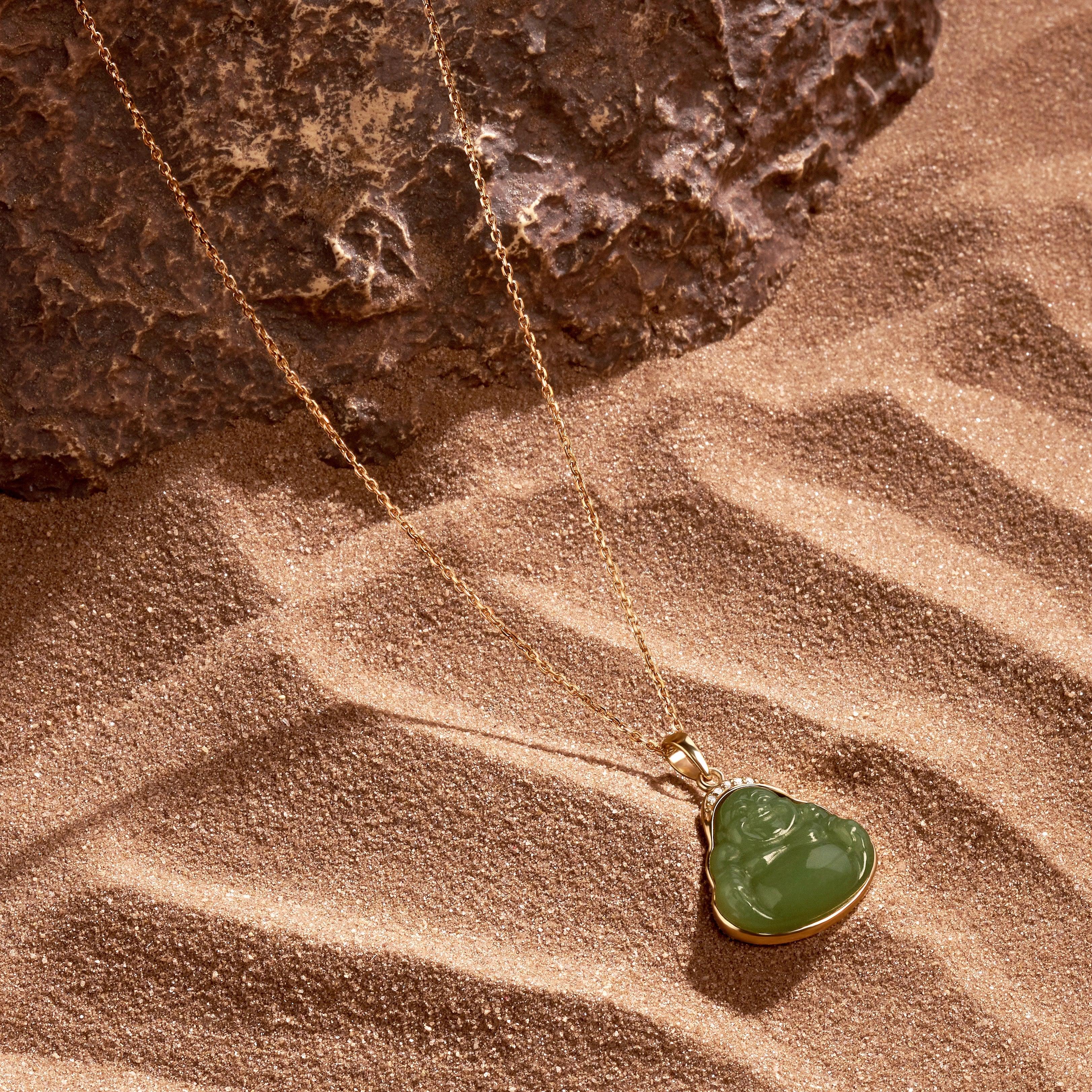 Reaching Nirvana 14K Gold Jade Buddha Necklace - Image 5