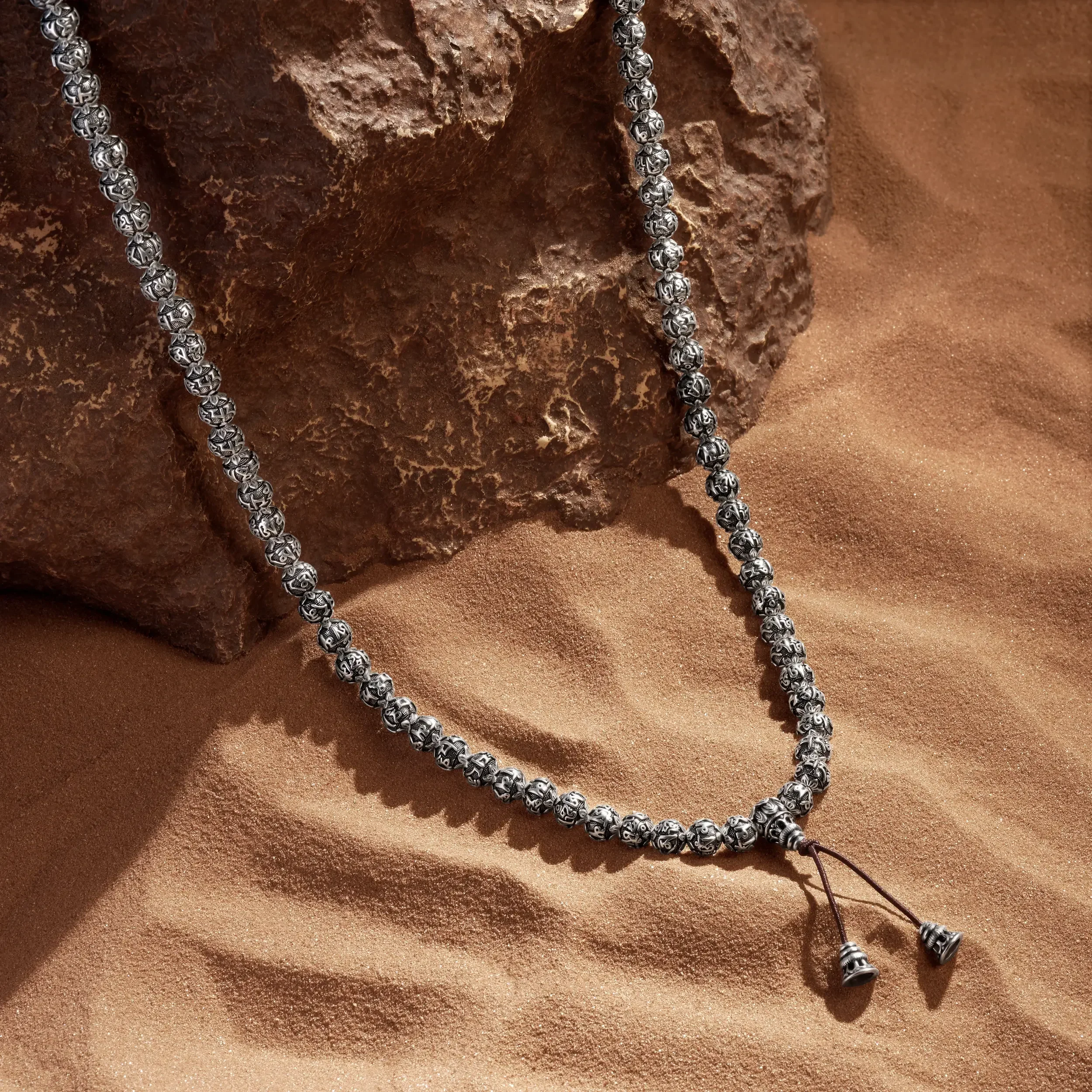 Purified Spirit Ancient Sterling Silver Nepal Prayer Bead Necklace Mala