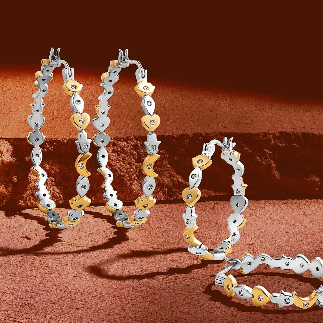 Radiant Path Multi-Symbol Gold Hoop Earrings - Image 4