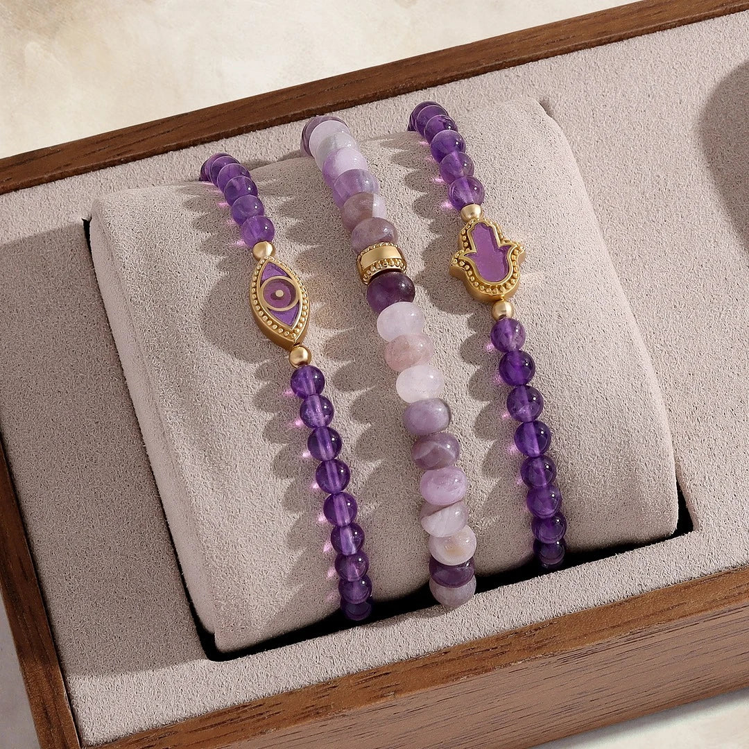 Guiding Light Amethyst Hamsa Gold Bracelet - Image 4
