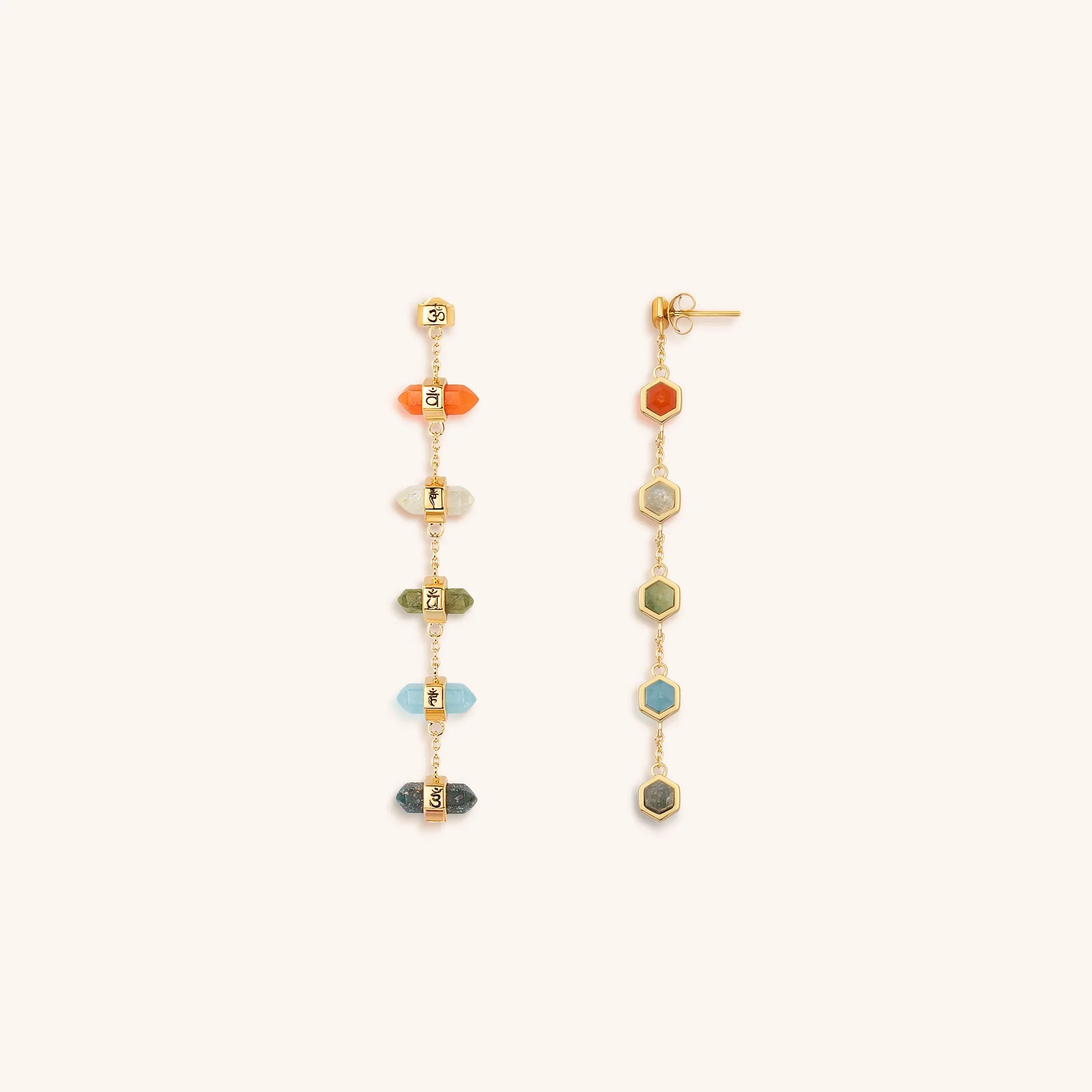 Rainbow of Hope Multi Stone Pointer Chakra Drop Earrings - Image 3