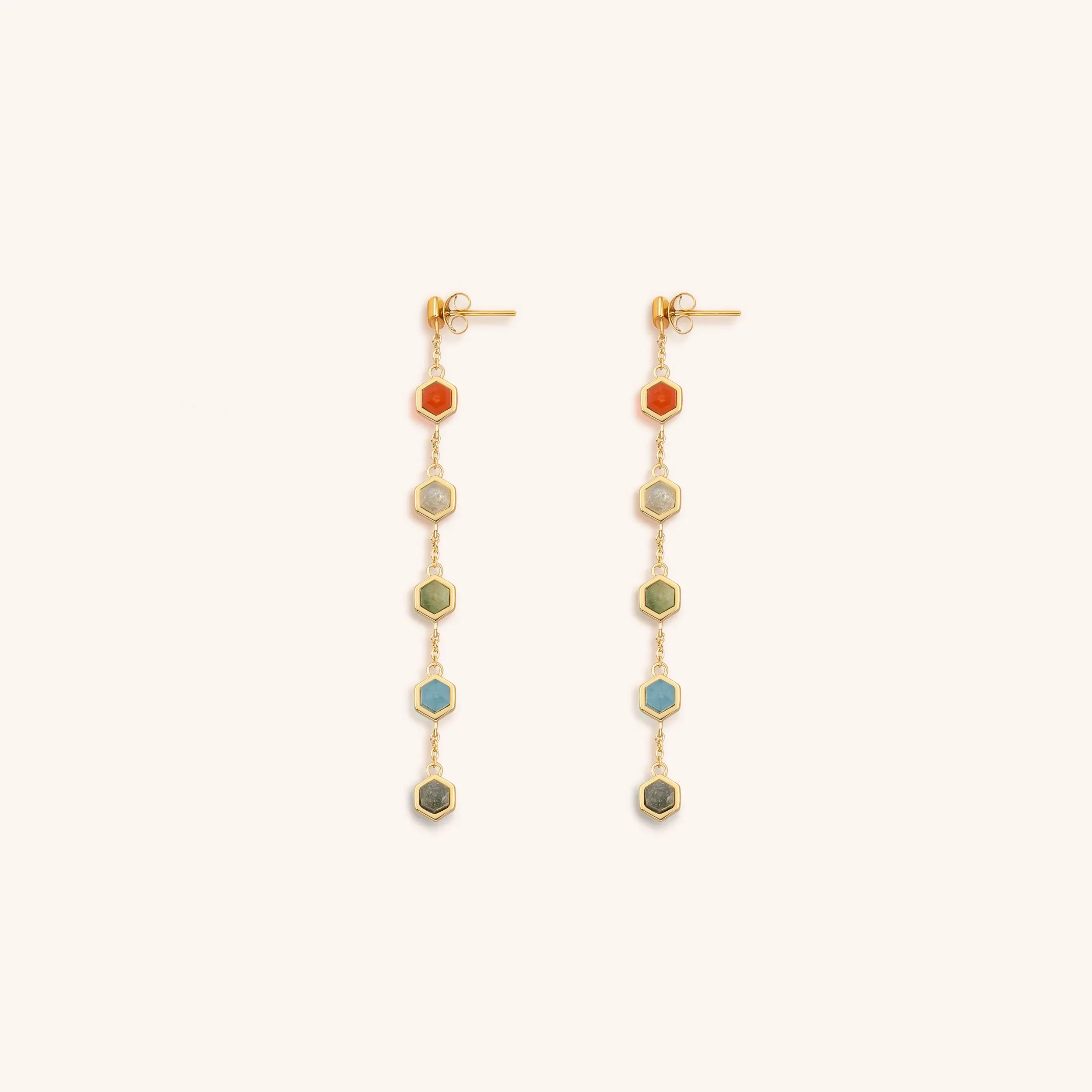 Rainbow of Hope Multi Stone Pointer Chakra Drop Earrings - Image 4