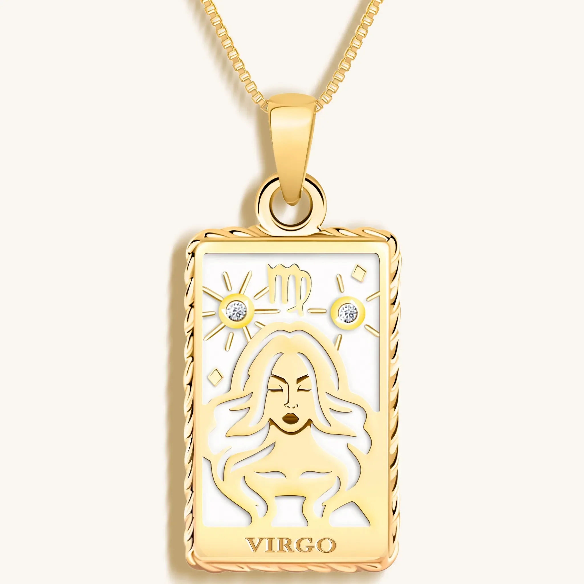 Reliable Determination White Enamel Virgo Card Necklace - Image 2